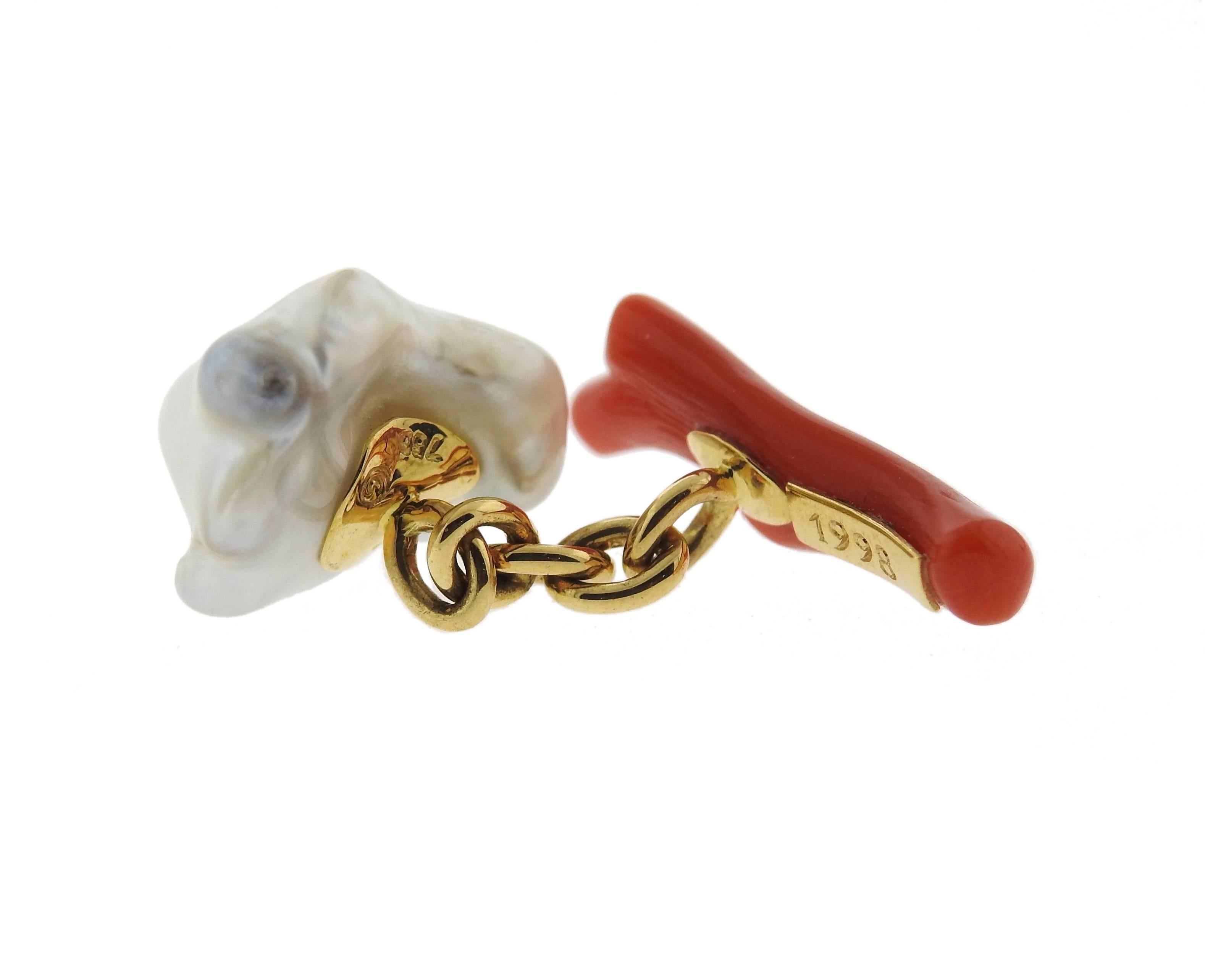 Women's or Men's Trianon Coral Pearl Gold Cufflinks