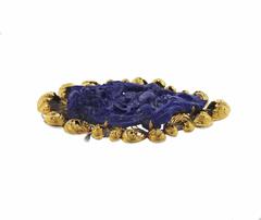 Impressive Buccellati Gold Carved Lapis Brooch Pin