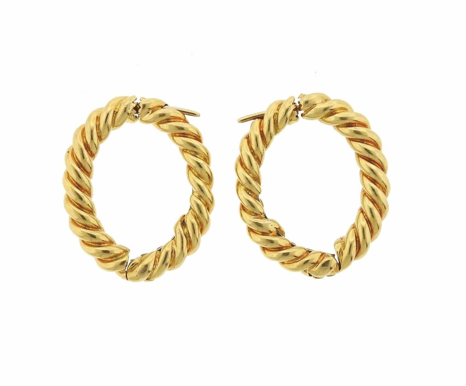 David Webb Twisted Gold Rope Hoop Earrings 1