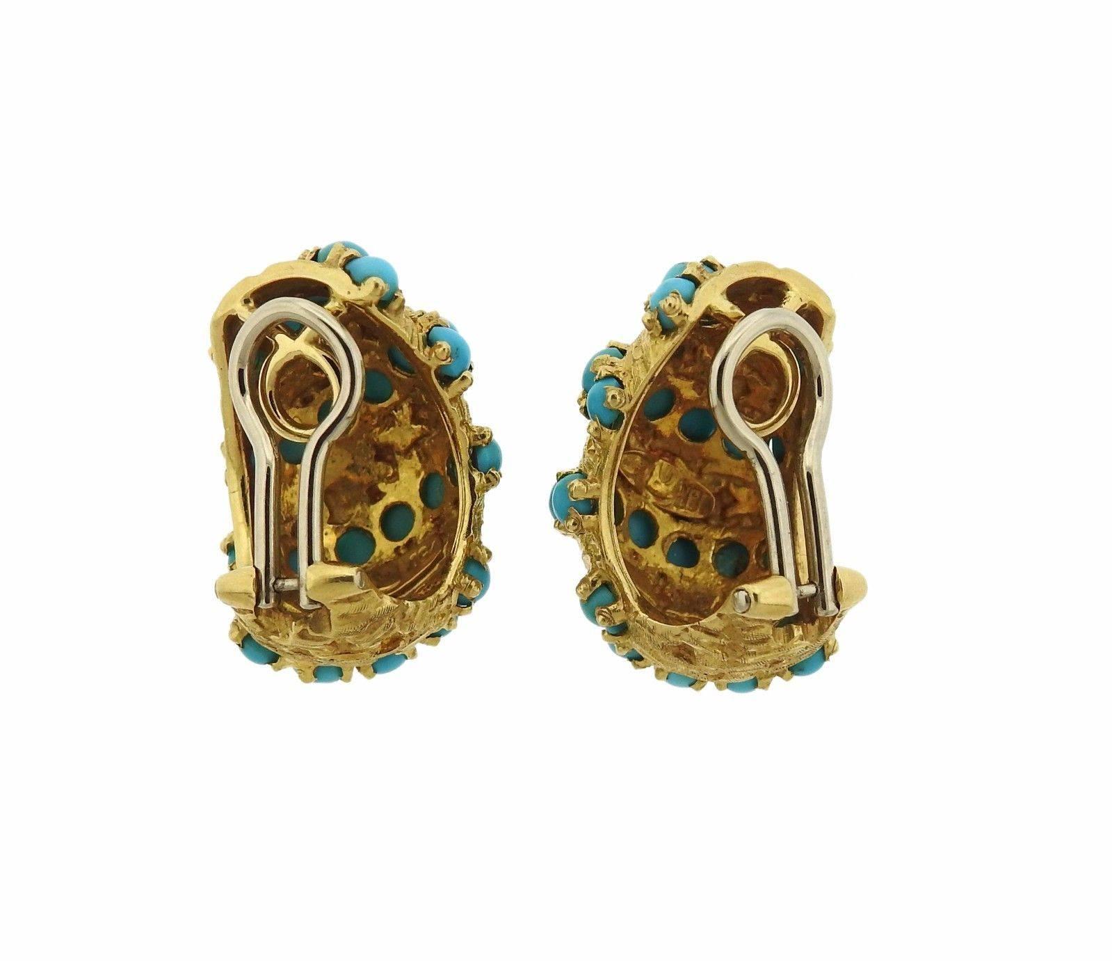 Women's 1960s Pomellato Turquoise Gold Earrings