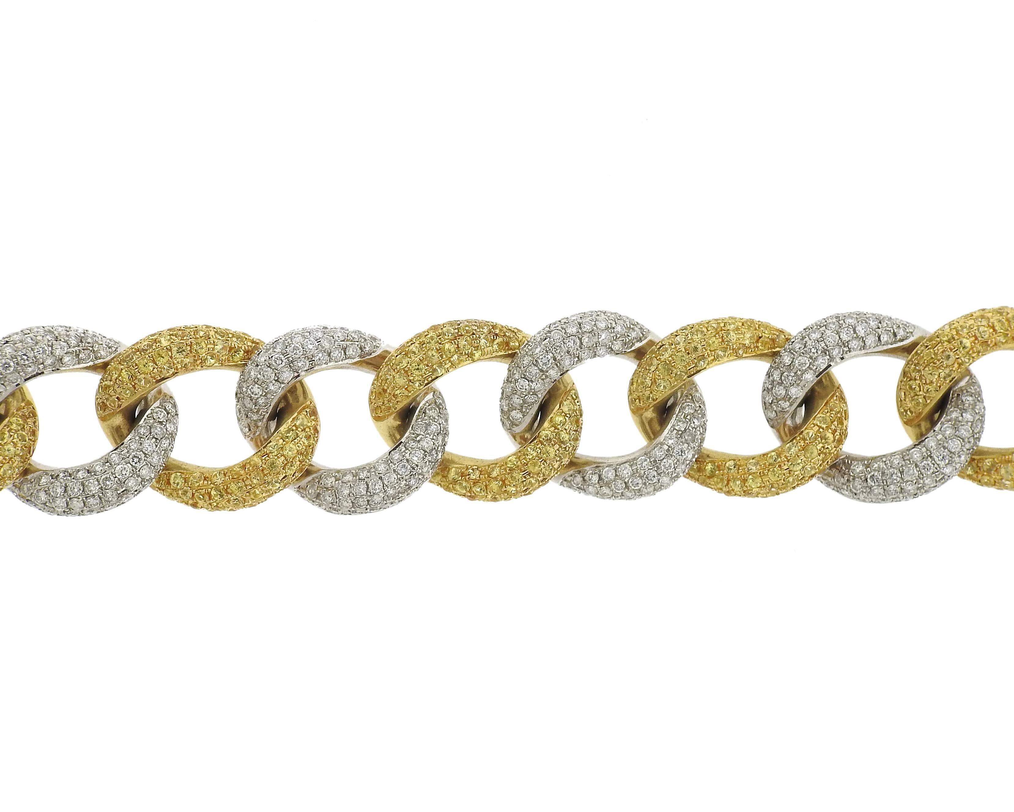 Modern Sapphire Diamond Gold Link Bracelet For Sale 1
