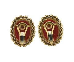 Oxblood Coral Diamond Gold Earrings