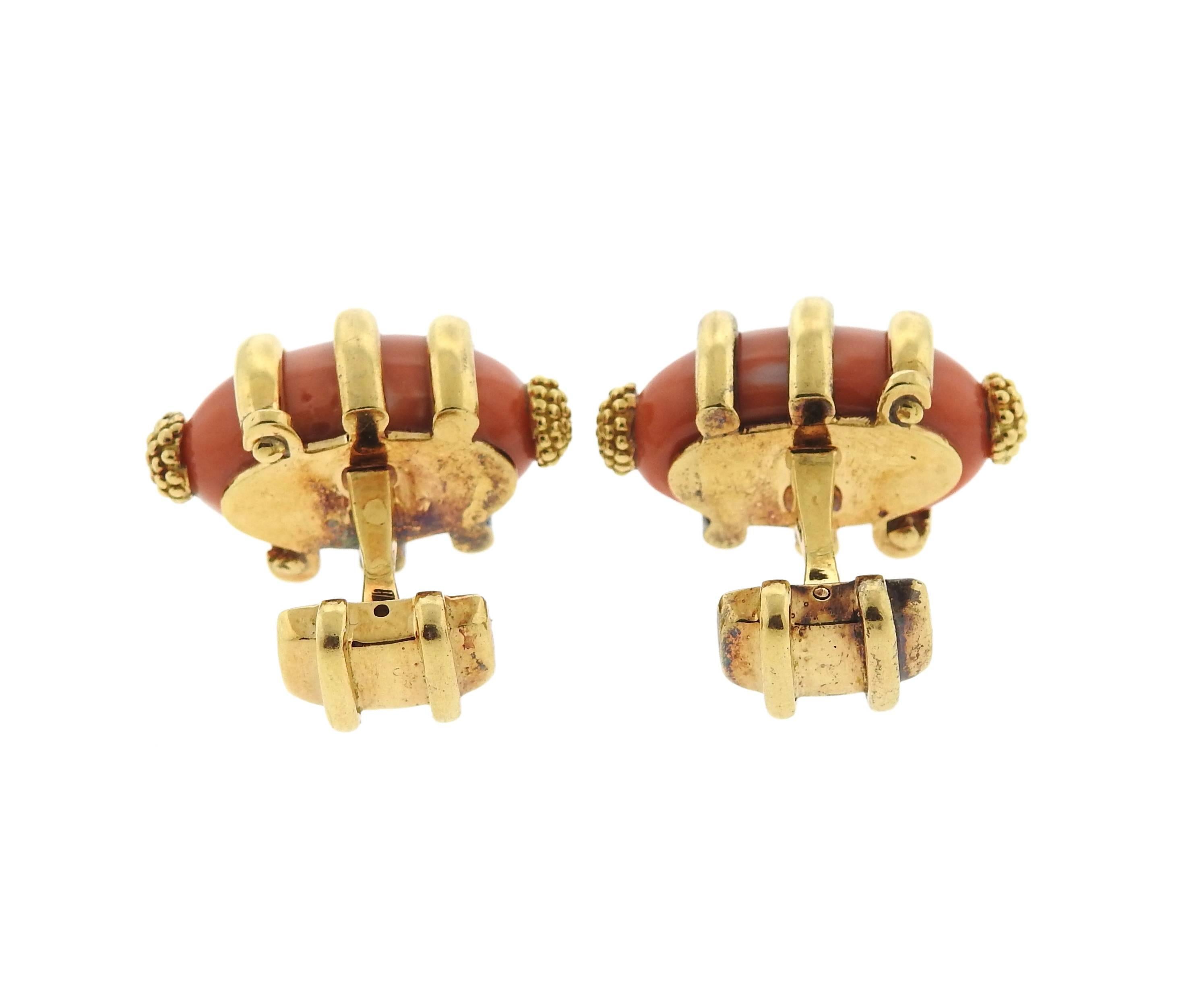 Men's Massive French Gold Coral Cufflinks For Sale