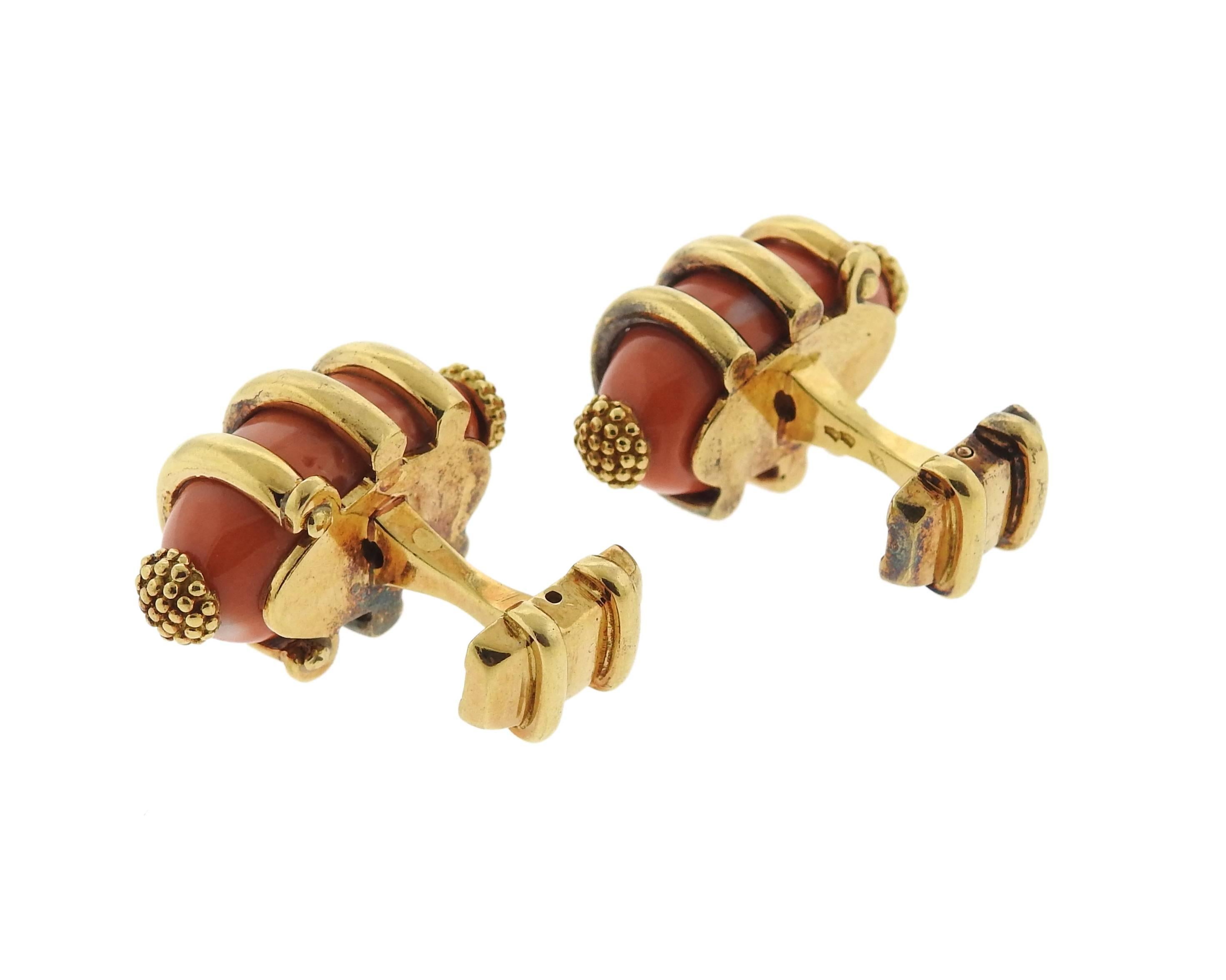 Massive French Gold Coral Cufflinks For Sale 1