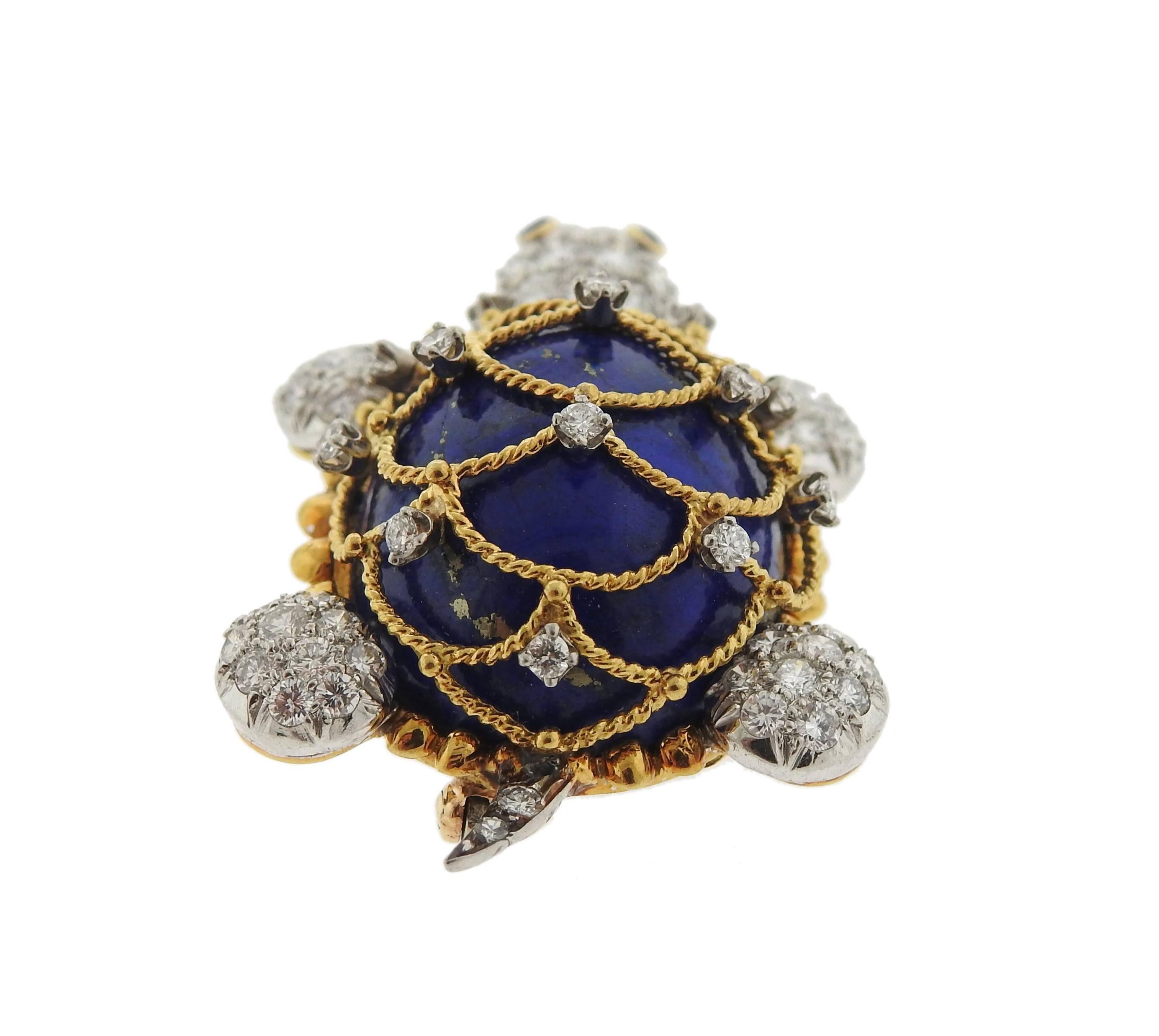 Women's Hammerman Brothers Diamond Lapis-Lazuli Sapphire Turtle Brooch Pin