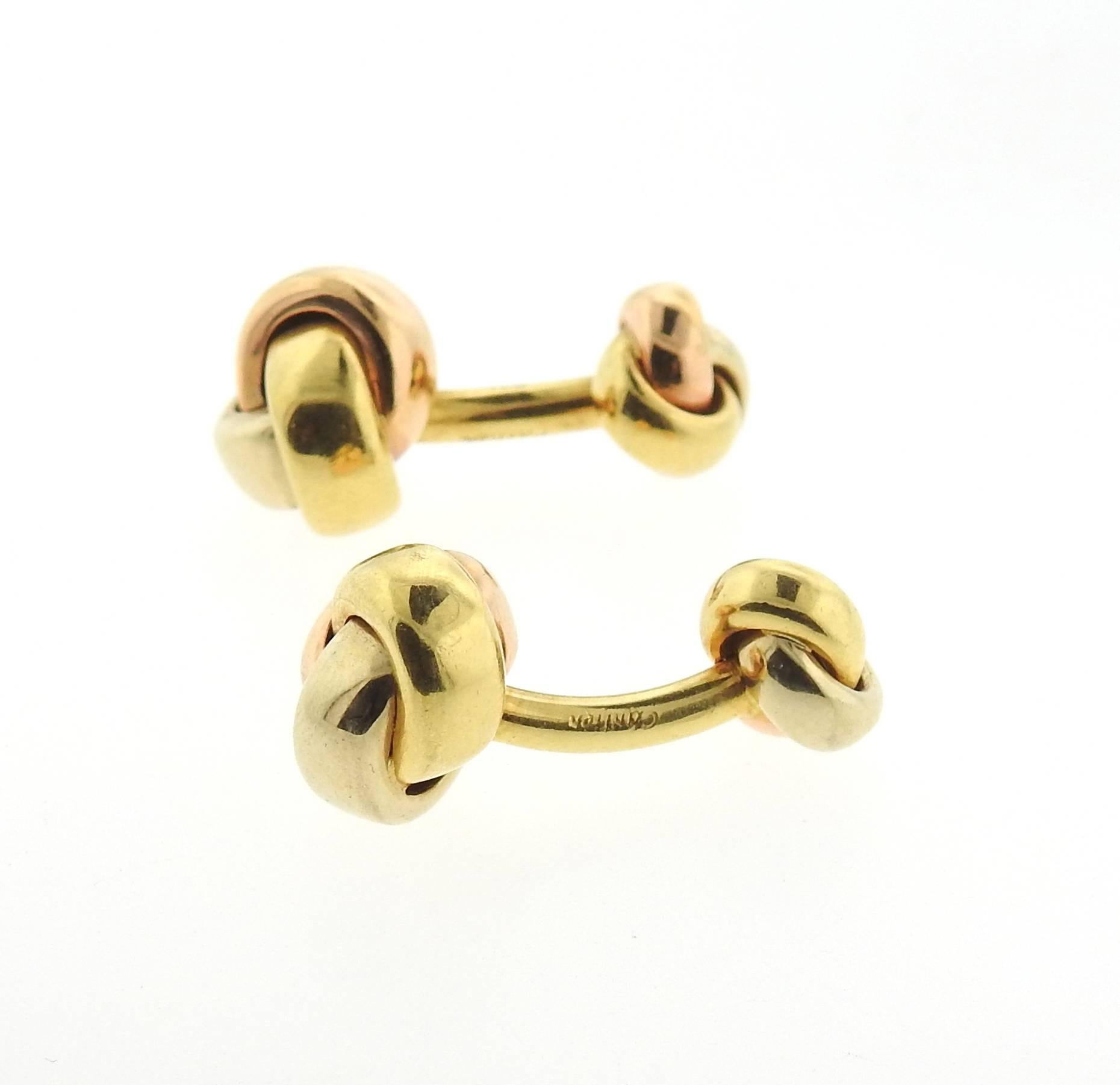 Cartier Trinity Tri Color Gold Knot Cufflinks In Excellent Condition In Lambertville, NJ