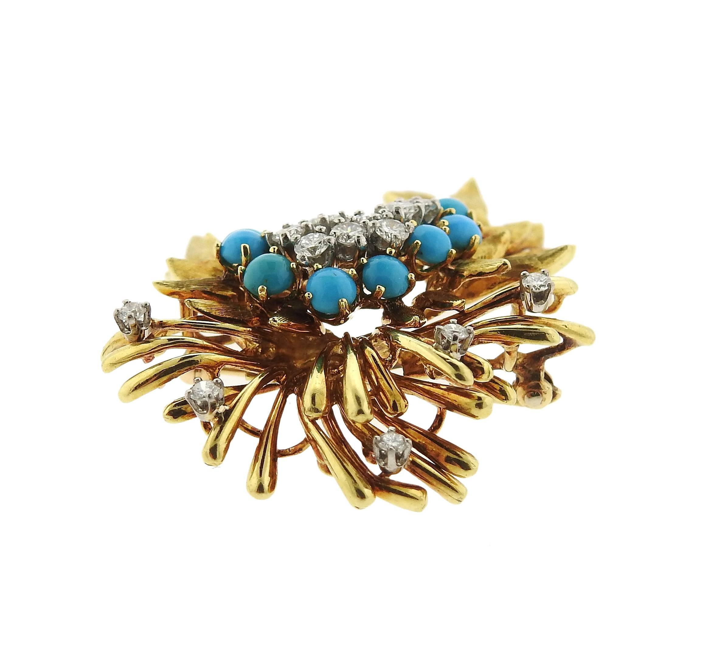 1950s French  Diamond Turquoise Gold Set 1