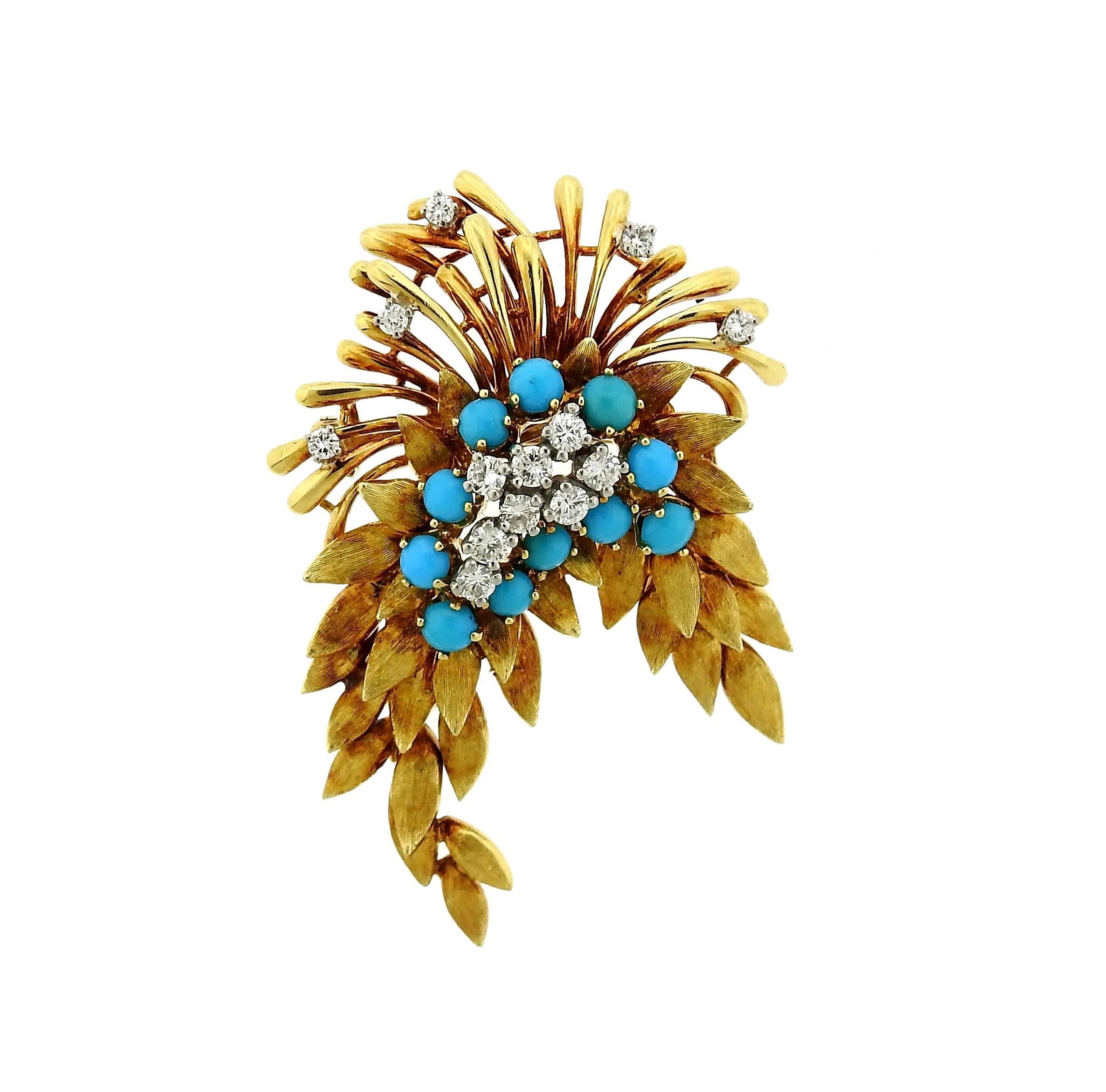 1950s French  Diamond Turquoise Gold Set In Excellent Condition In Lambertville, NJ