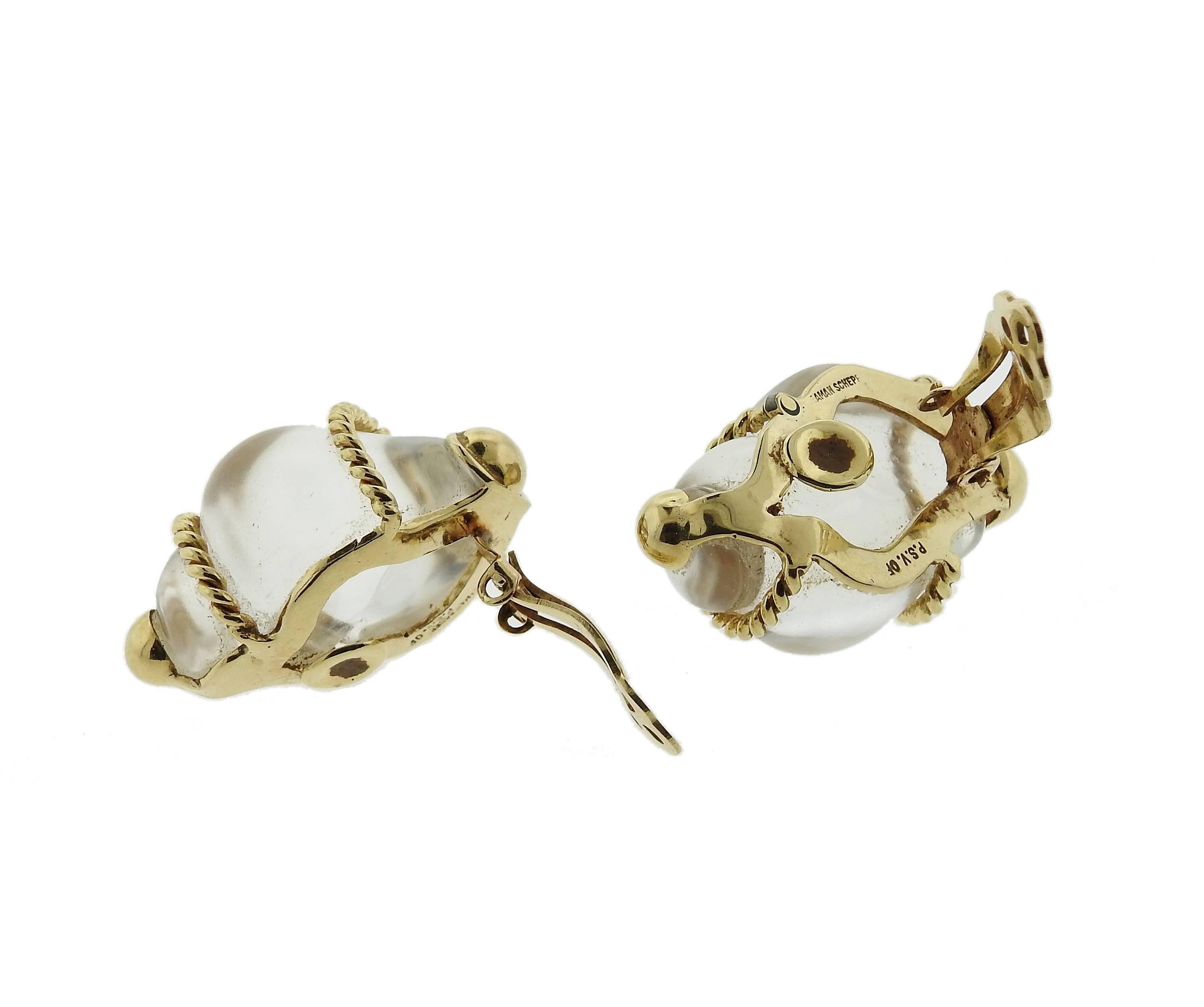 Women's or Men's Seaman Schepps Gold Crystal Shell Motif Earrings