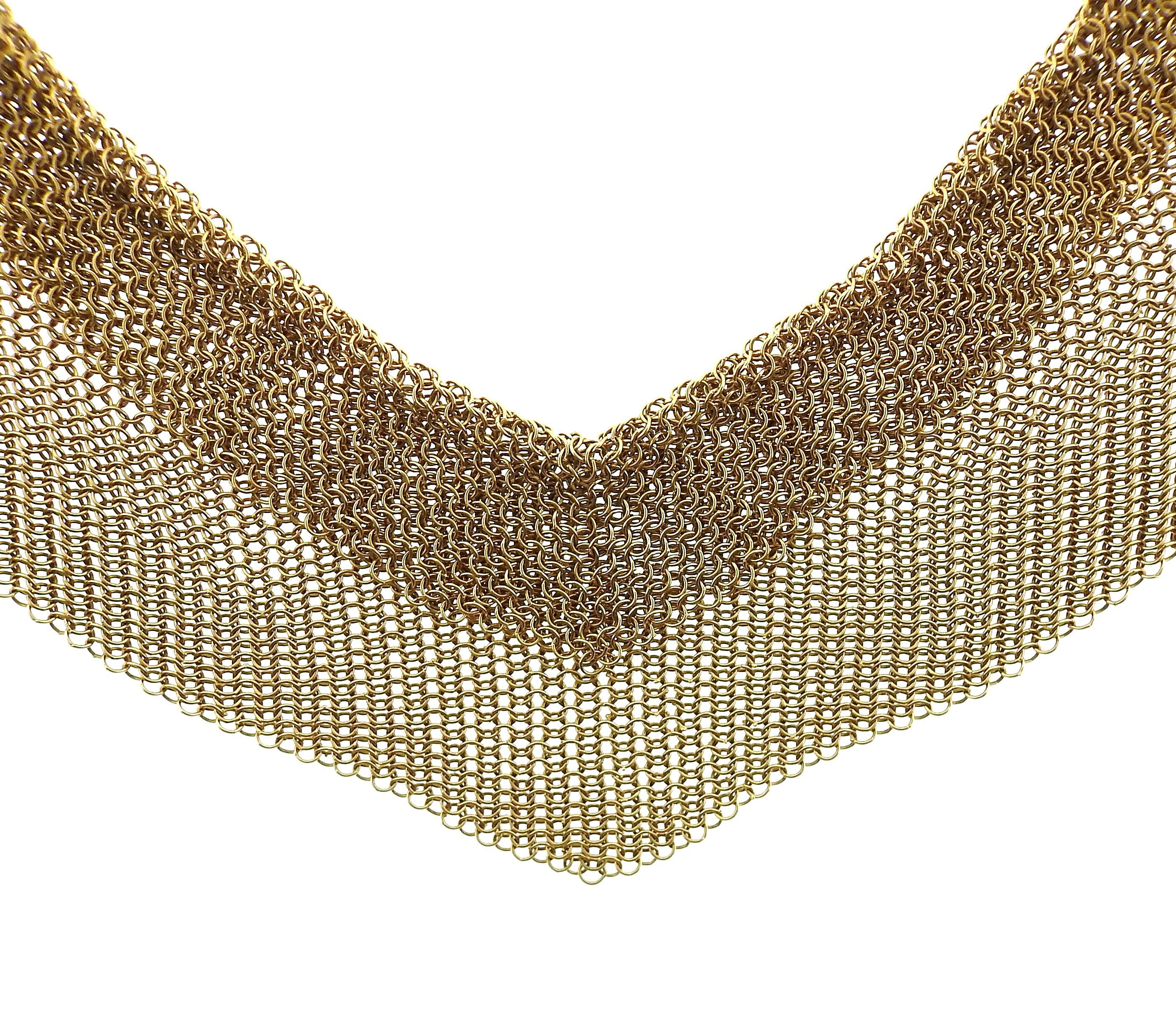 Rare Tiffany & Co Elsa Peretti Mesh Gold Collar Scarf Necklace In Excellent Condition In Lambertville, NJ