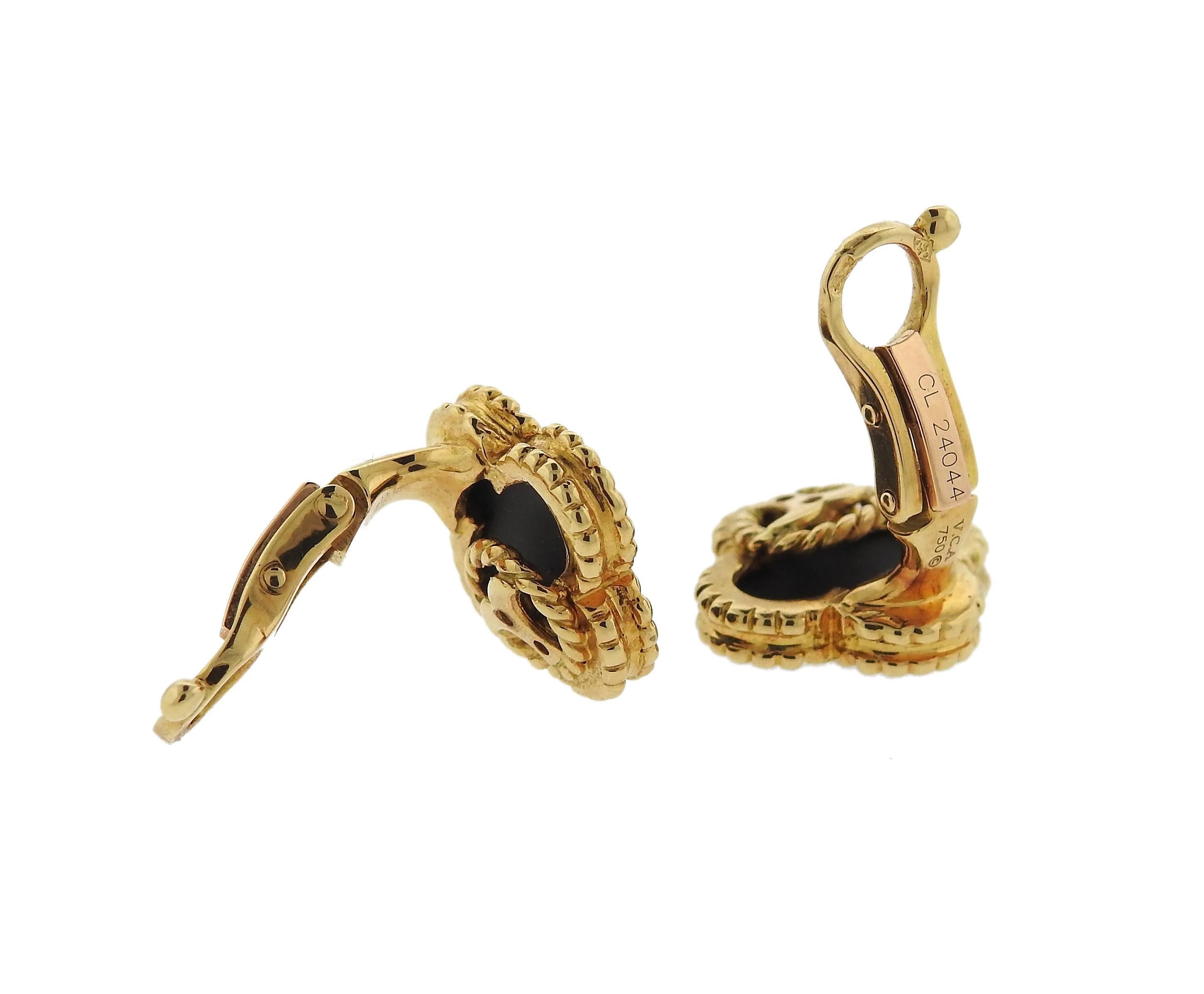 Van Cleef & Arpels Vintage Alhambra Gold Onyx Earrings  1