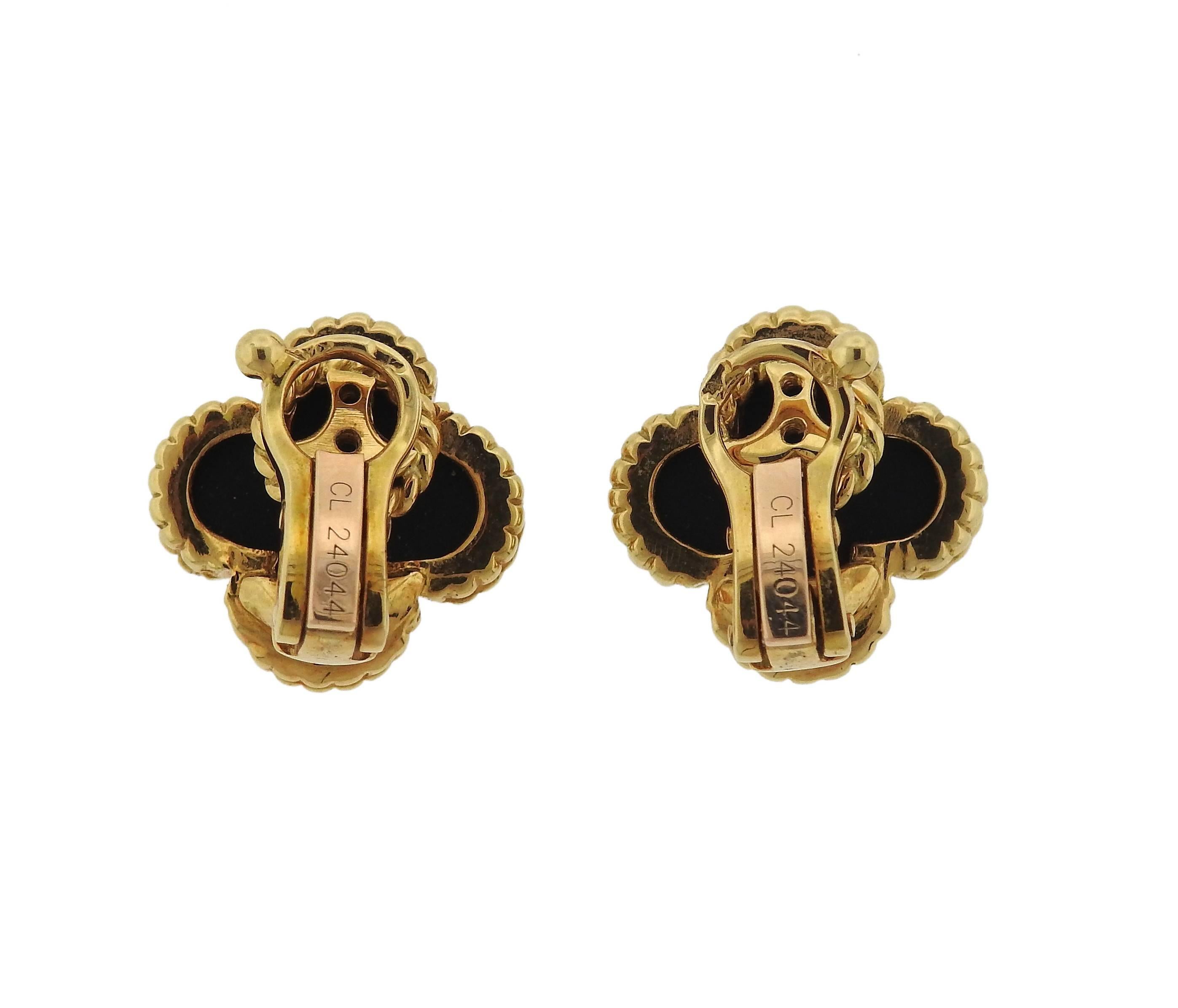 Women's Van Cleef & Arpels Vintage Alhambra Gold Onyx Earrings 