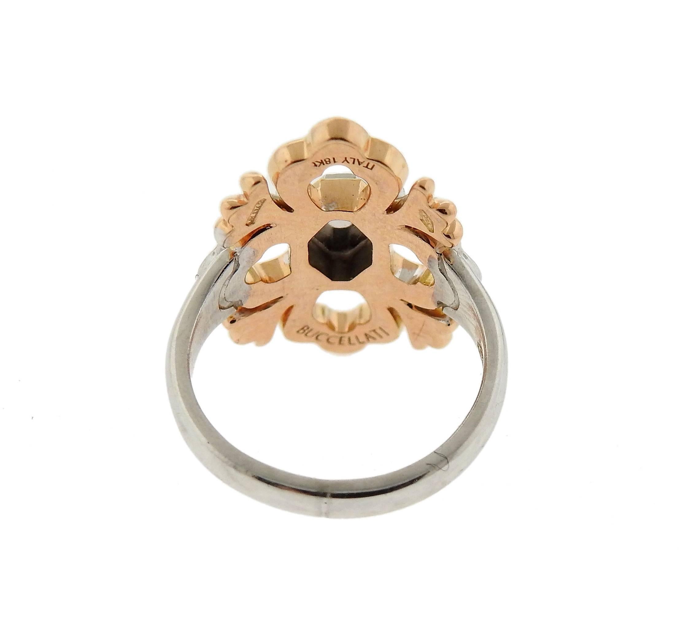 18k white and rose gold Opera ring, crafted by Buccellati. Ring size - 5, ring top is 20mm x 15mm  . Marked: Buccellati, Italy, 18k. Weight of the piece - 6.4 grams 