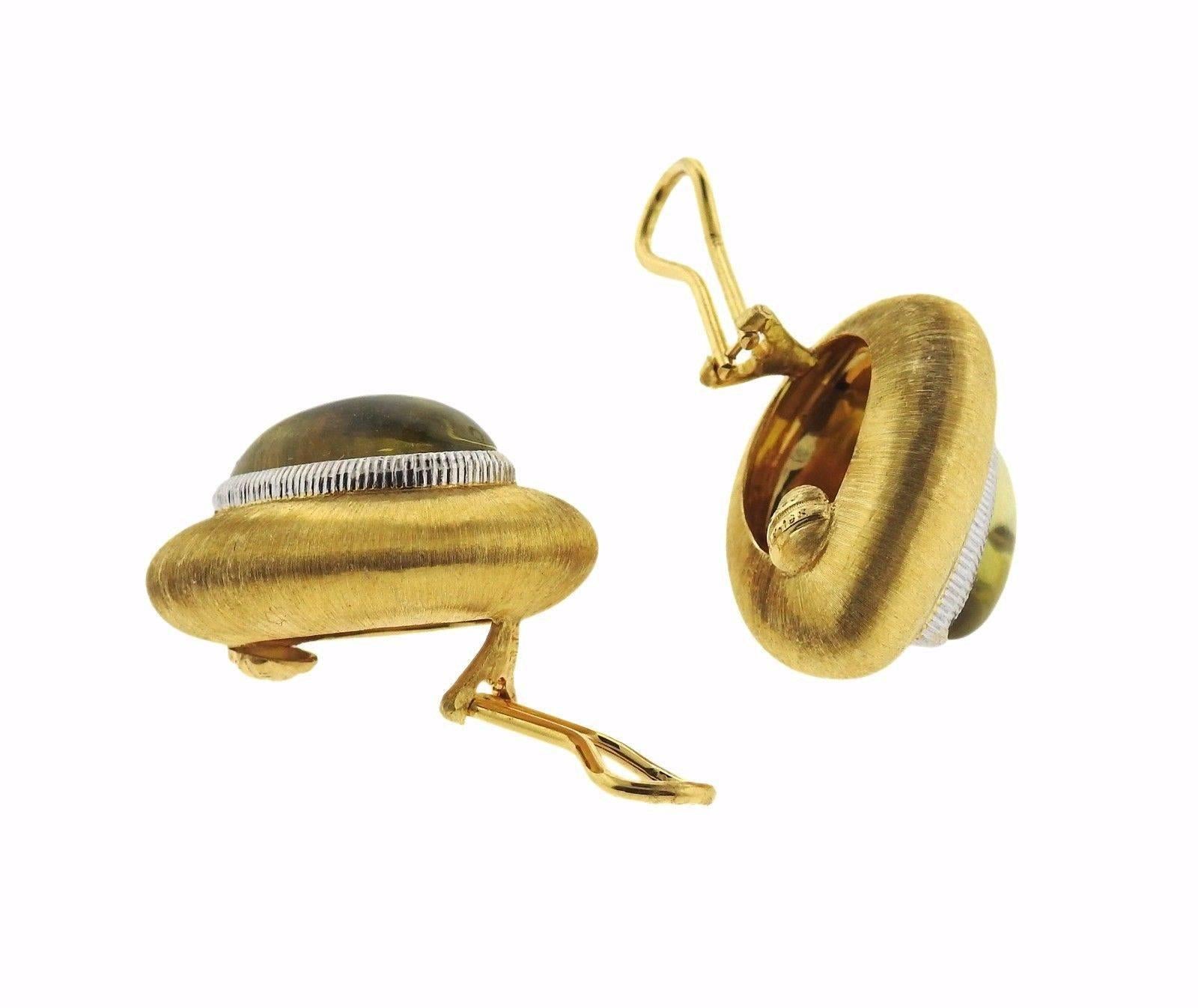 Uncut Buccellati Gold Citrine Teardrop Earrings  For Sale