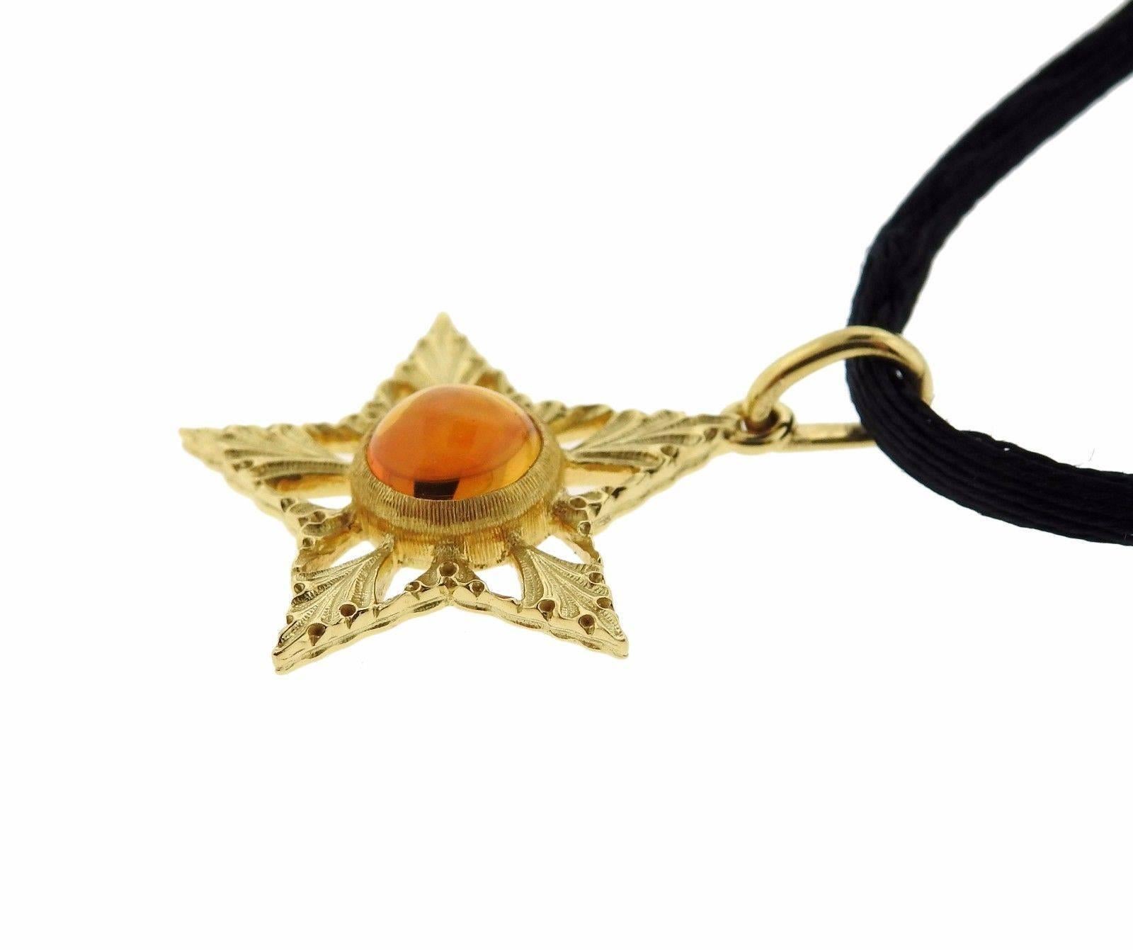 Buccellati Gold Citrine Star Pendant on Cord Necklace  In Excellent Condition In Lambertville, NJ