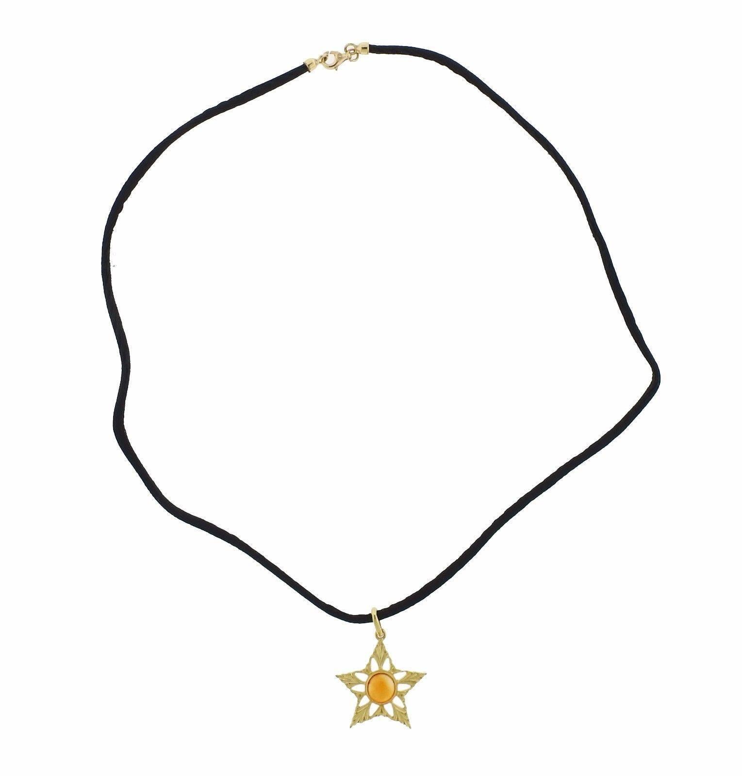 Women's or Men's Buccellati Gold Citrine Star Pendant on Cord Necklace 