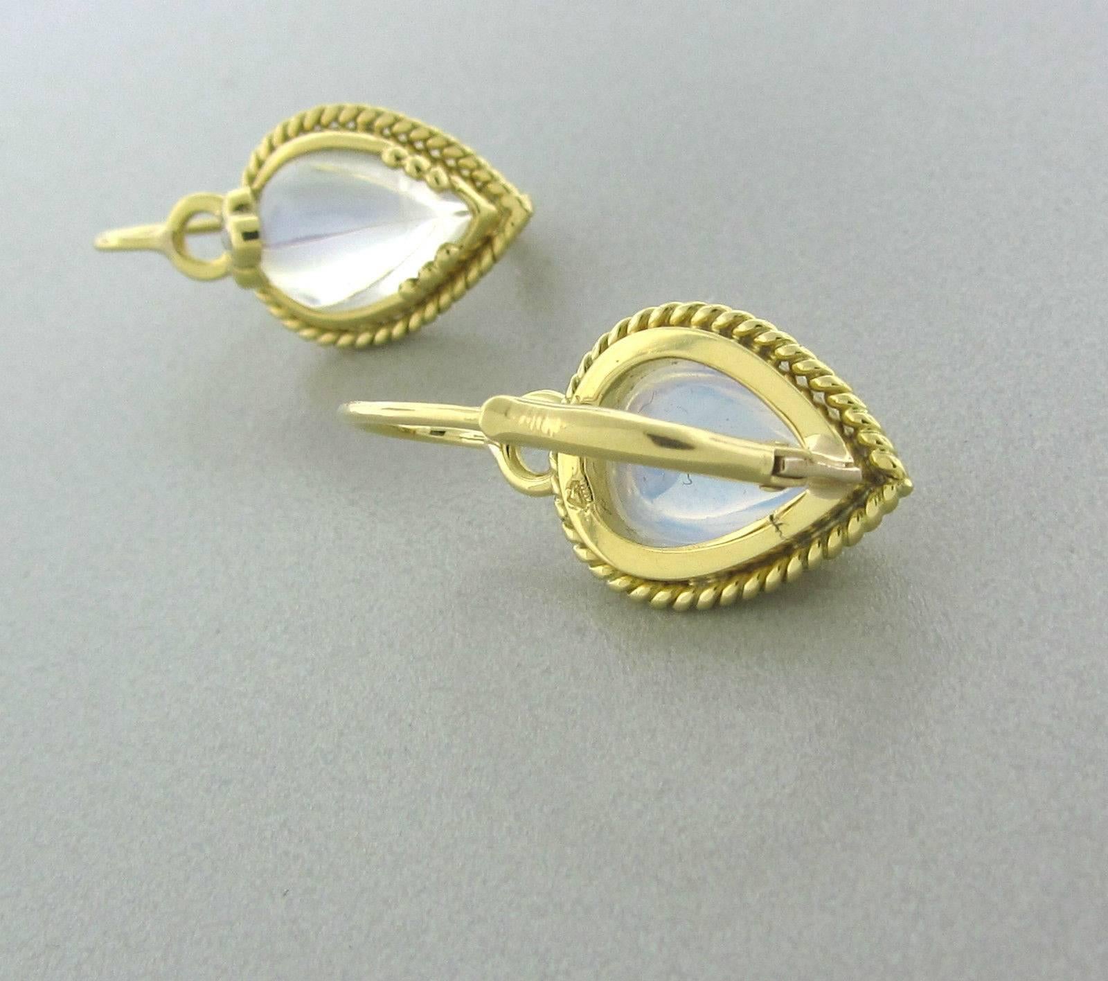 Women's or Men's Temple St. Clair Chinese Bead Gold Moonstone Diamond Earrings