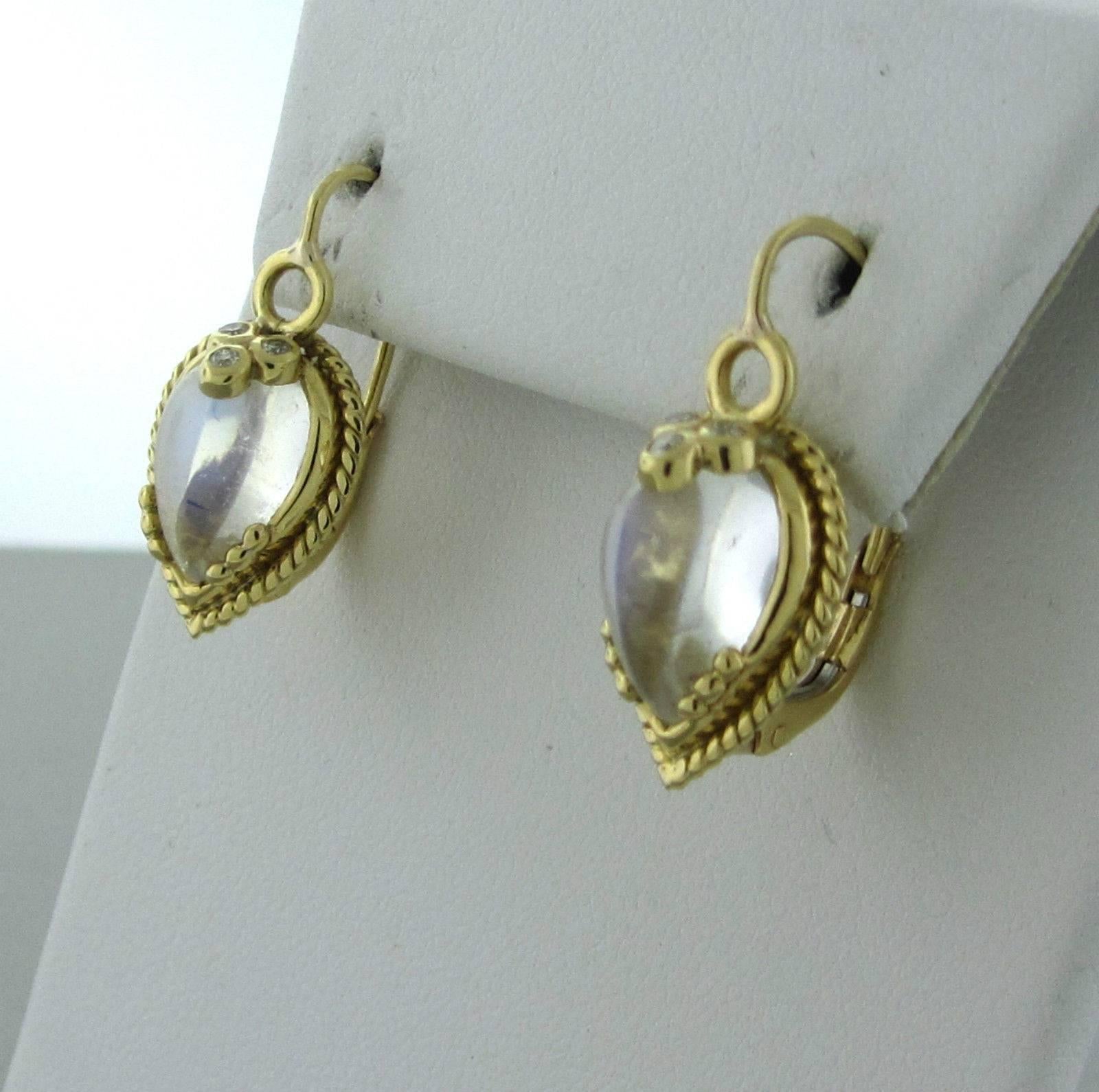 Temple St. Clair Chinese Bead Gold Moonstone Diamond Earrings 1