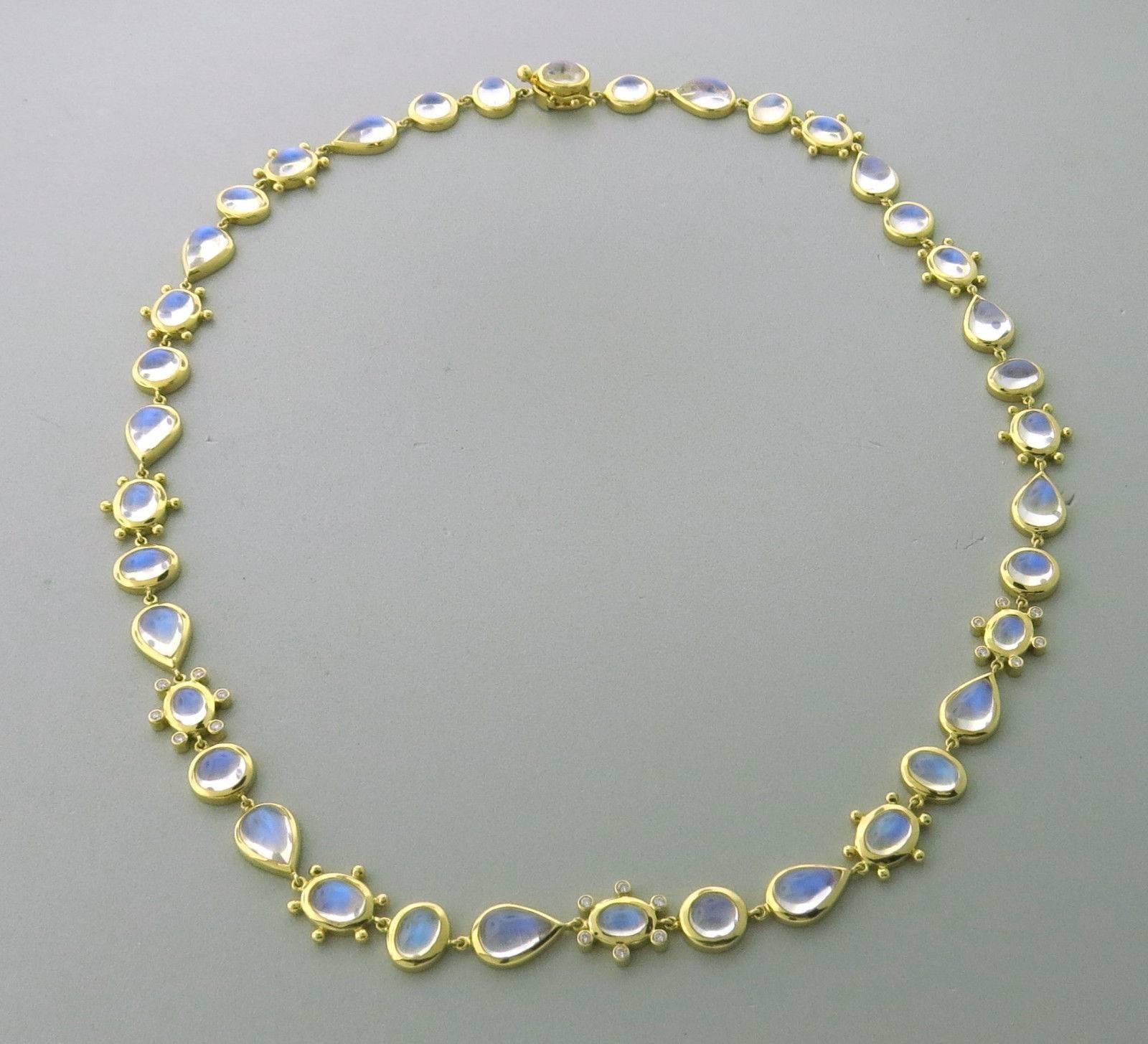 Temple St. Clair Gold Blue Moonstone Diamond Halo Necklace In Excellent Condition In Lambertville, NJ