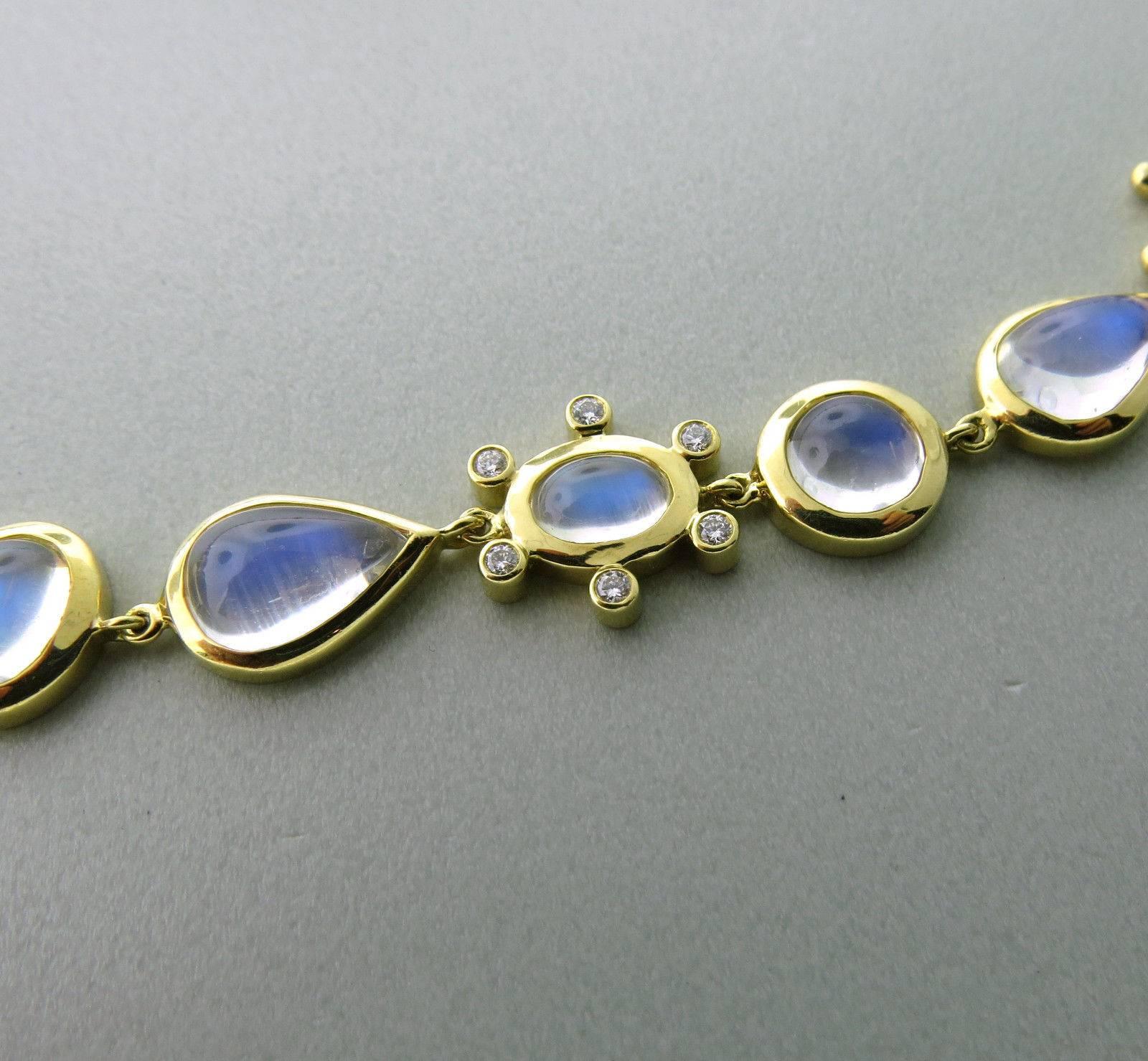Women's Temple St. Clair Gold Blue Moonstone Diamond Halo Necklace