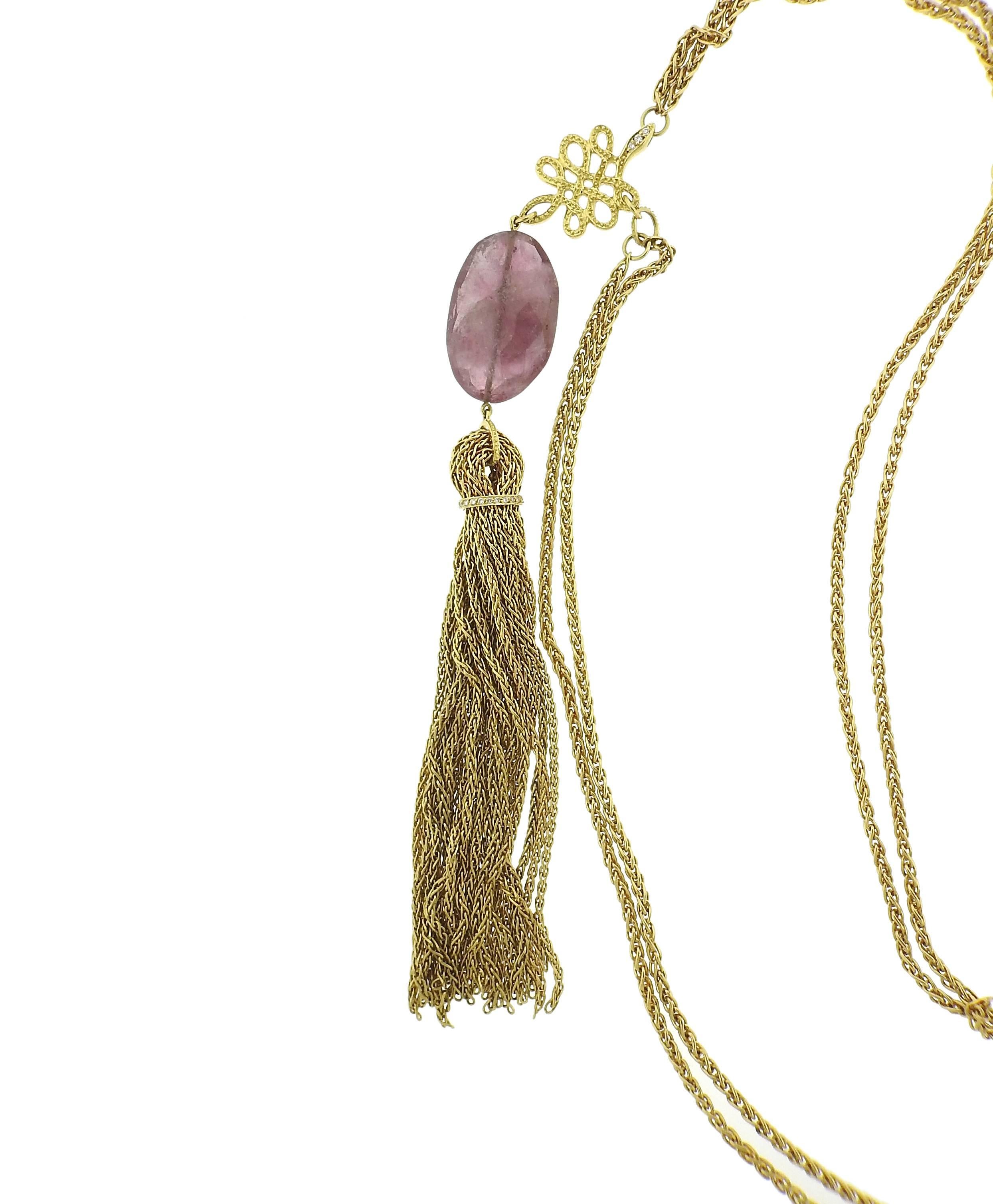 H. Stern 18 Karat Yellow Gold Diamond Gemstone Drop Tassel Pendant Necklace In Excellent Condition In Lambertville, NJ