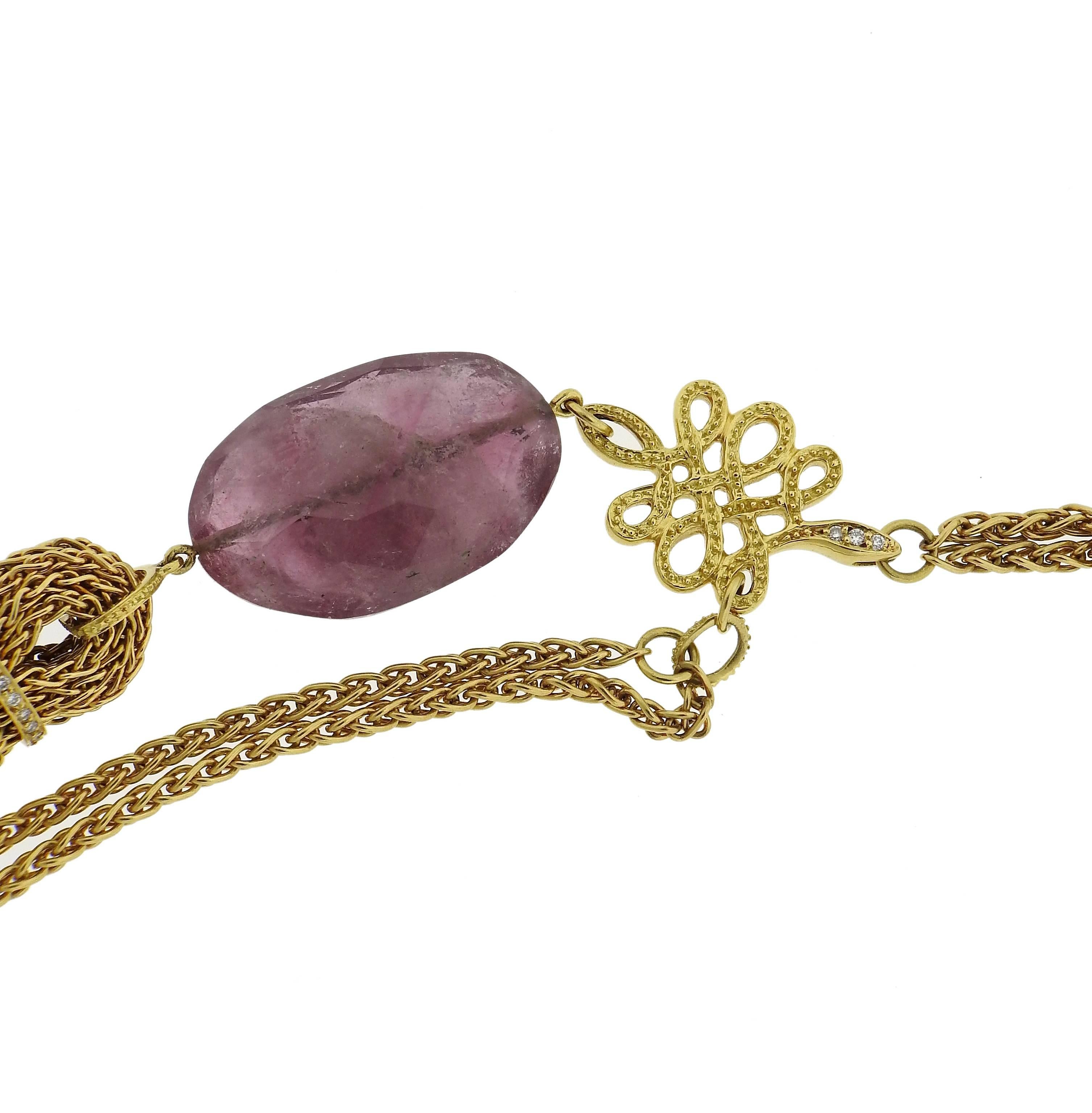 Women's H. Stern 18 Karat Yellow Gold Diamond Gemstone Drop Tassel Pendant Necklace