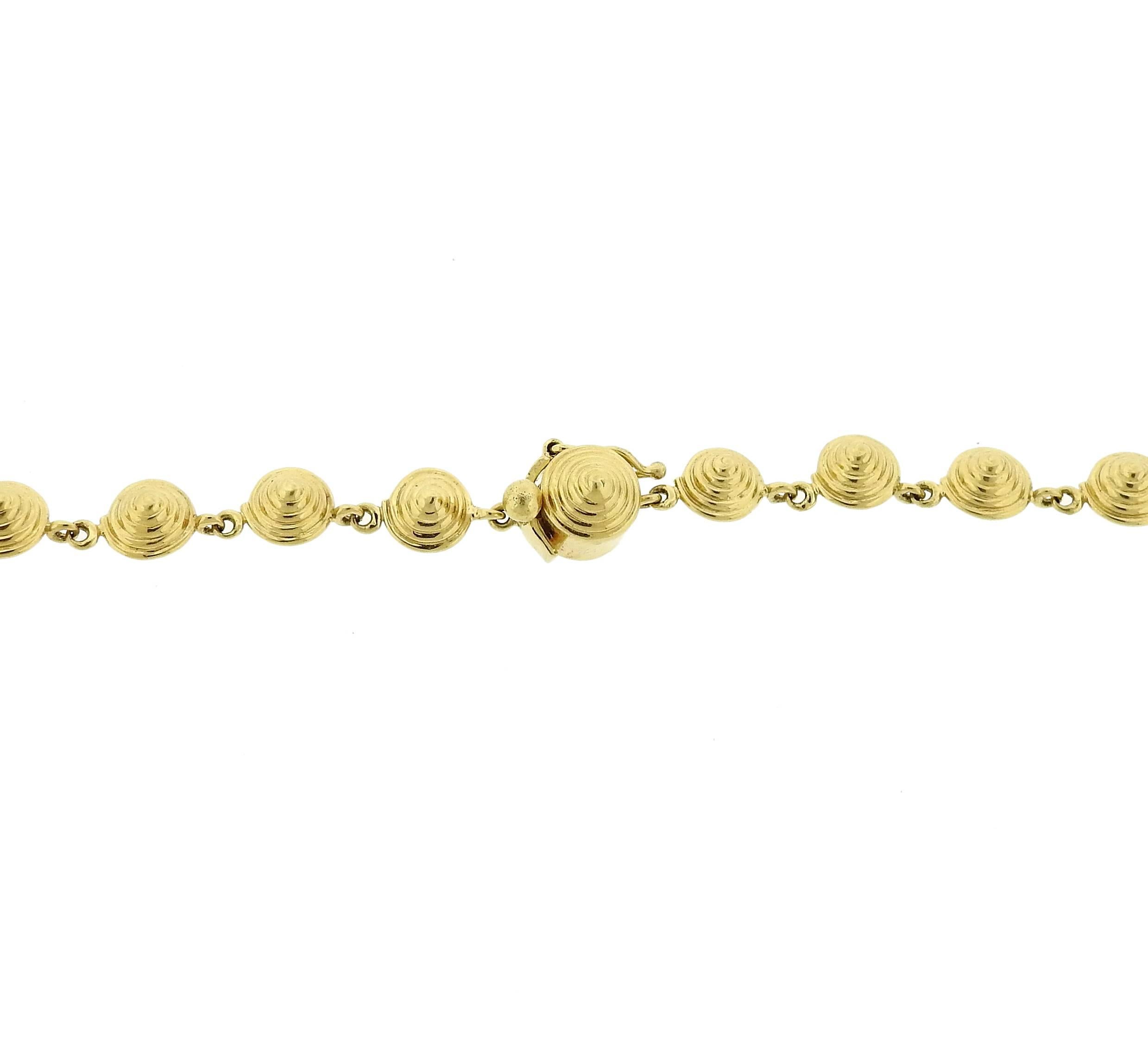 18k yellow gold necklace, crafted by Temple St. Clair, featuring approximately 2.00ctw in G/VS diamonds. Necklace is 14 1/4" long and  9.7mm wide. Marked: Temple mark and 750. Weight of the piece - 21.9 grams
Retail $12000