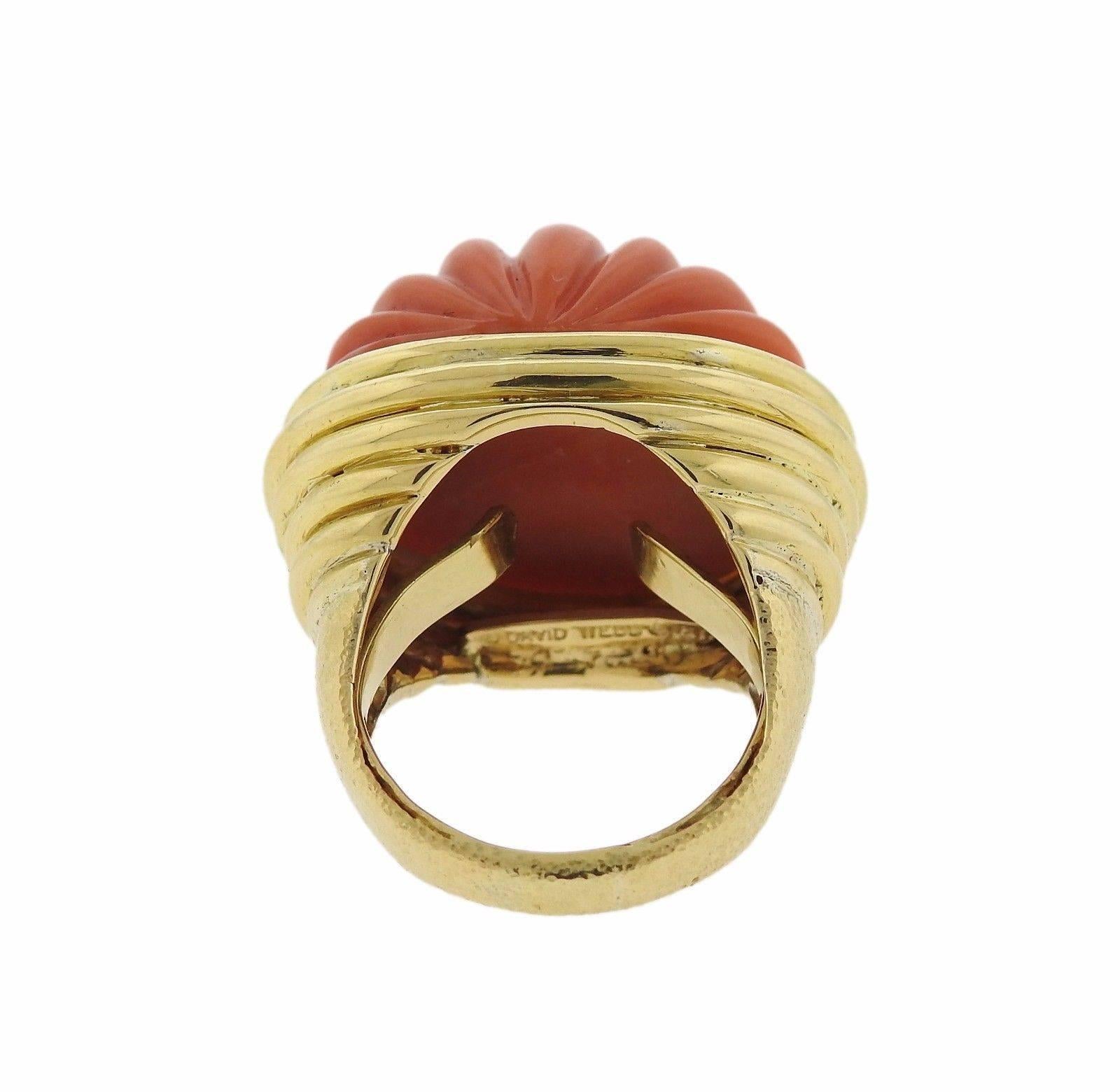 David Webb Carved Coral Gold Ring 1