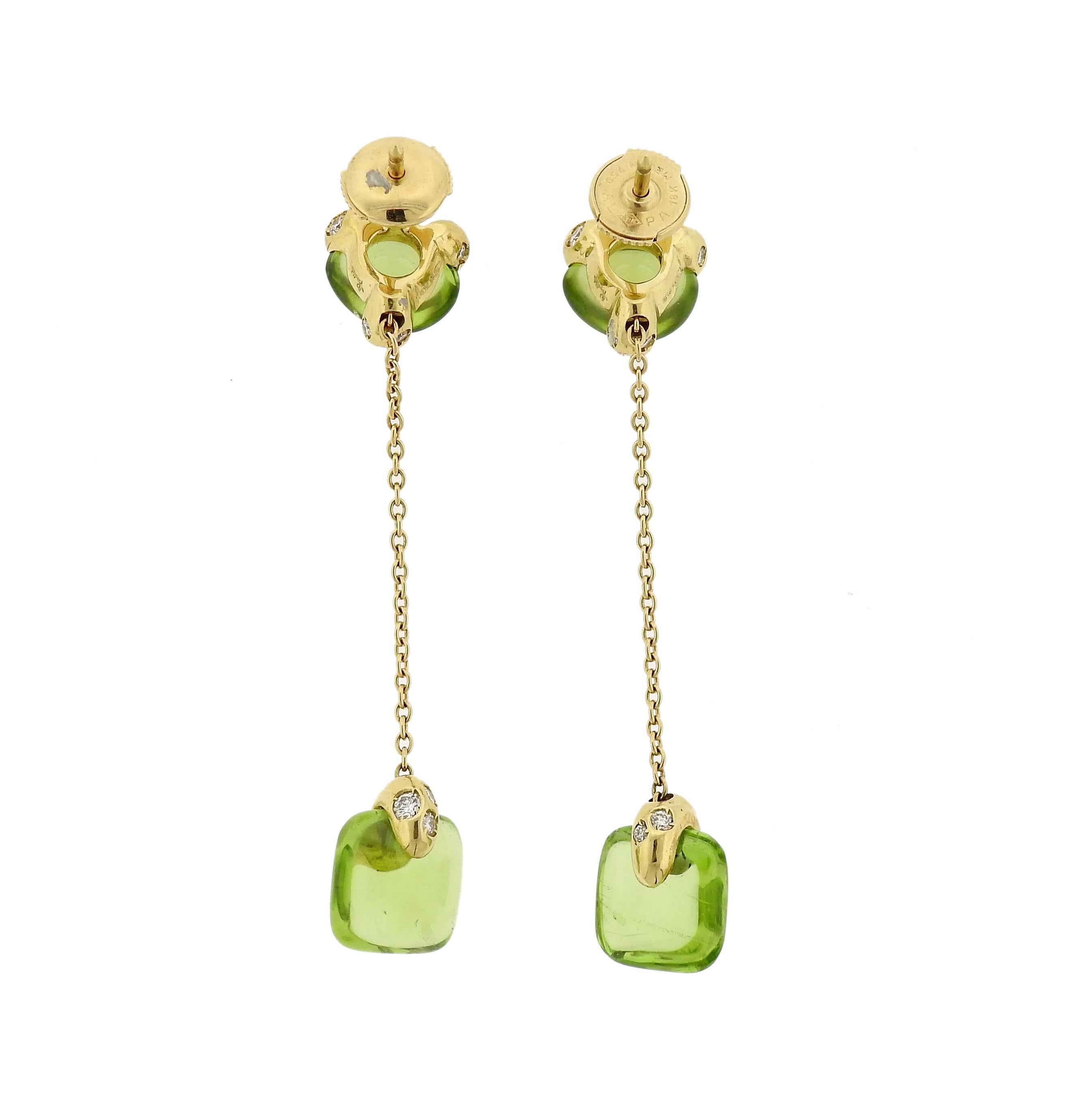 Pomellato Sassi Peridot Diamond Gold Drop Earrings In New Condition In Lambertville, NJ
