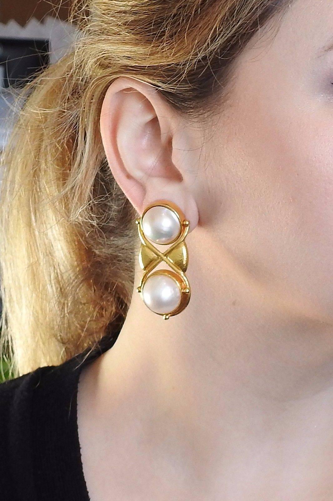Important Zolotas Greece Pearl Gold Necklace Earrings Set 3