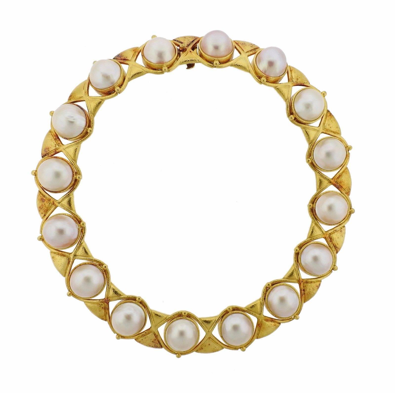 Important Zolotas Greece Pearl Gold Necklace Earrings Set 1