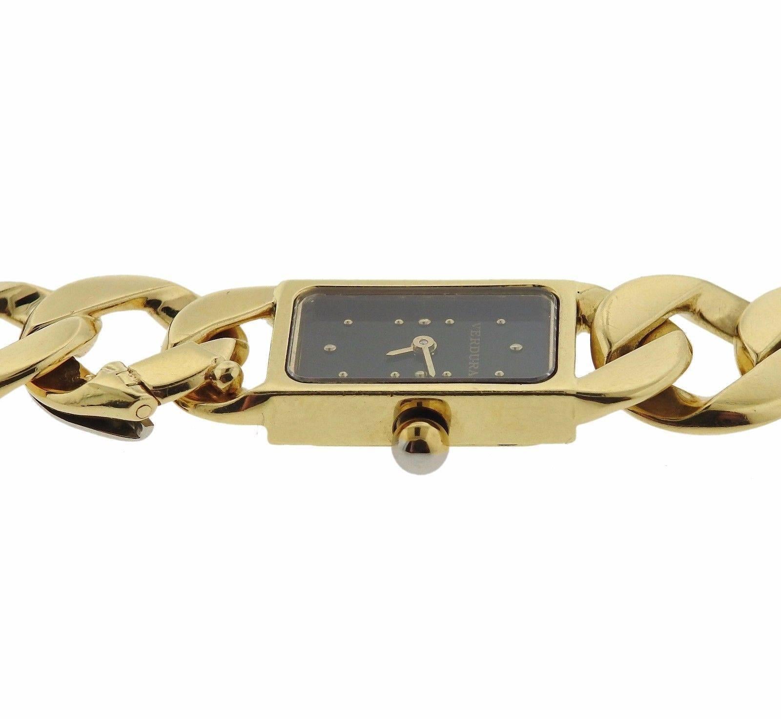 Verdura Yellow Gold Curb Link Double Wrap Watch Bracelet In Excellent Condition In Lambertville, NJ