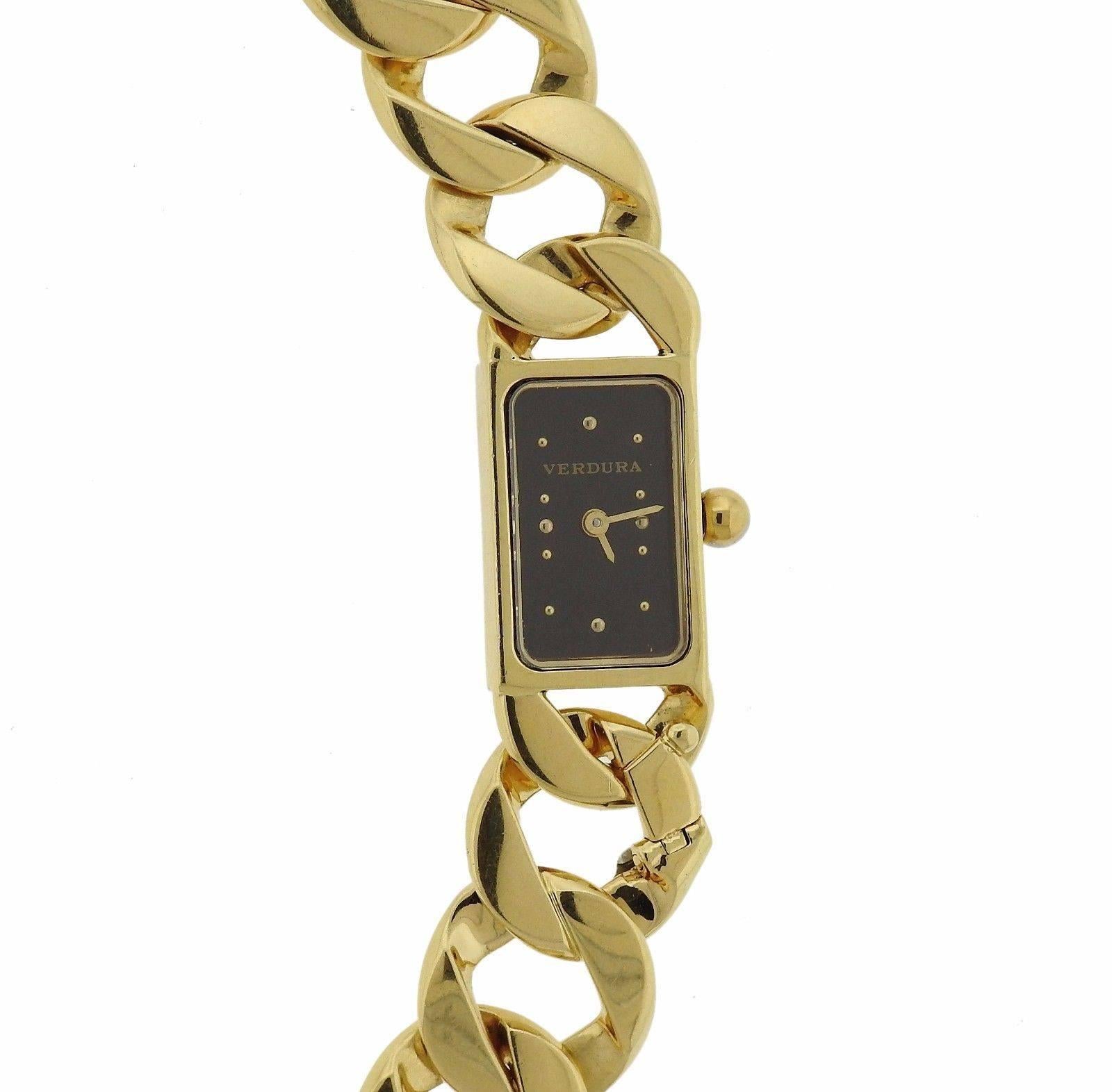 Women's Verdura Yellow Gold Curb Link Double Wrap Watch Bracelet
