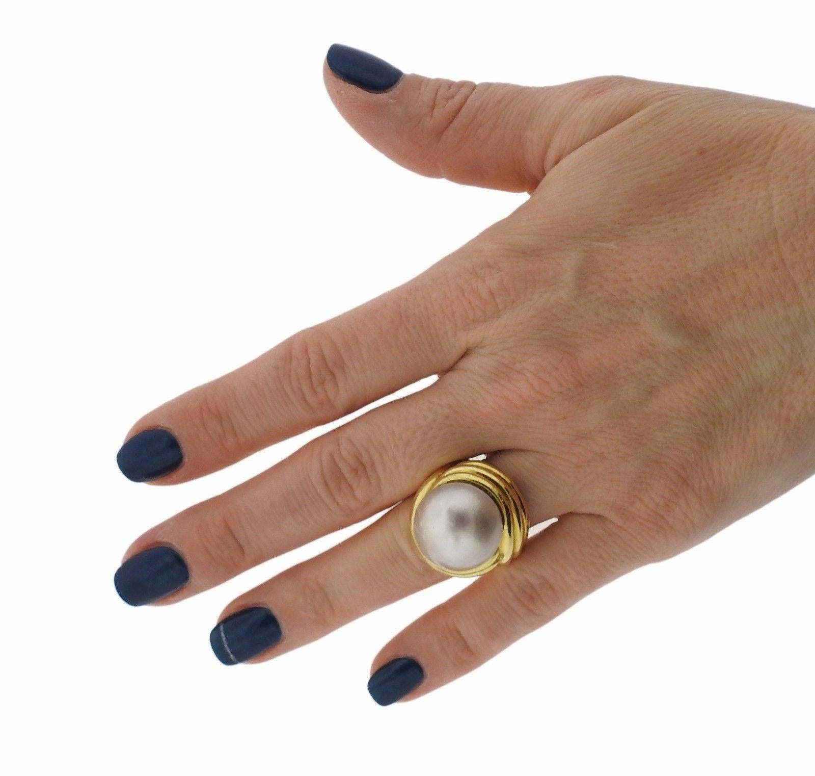 Large Andrew Clunn Pearl Gold Ring 1