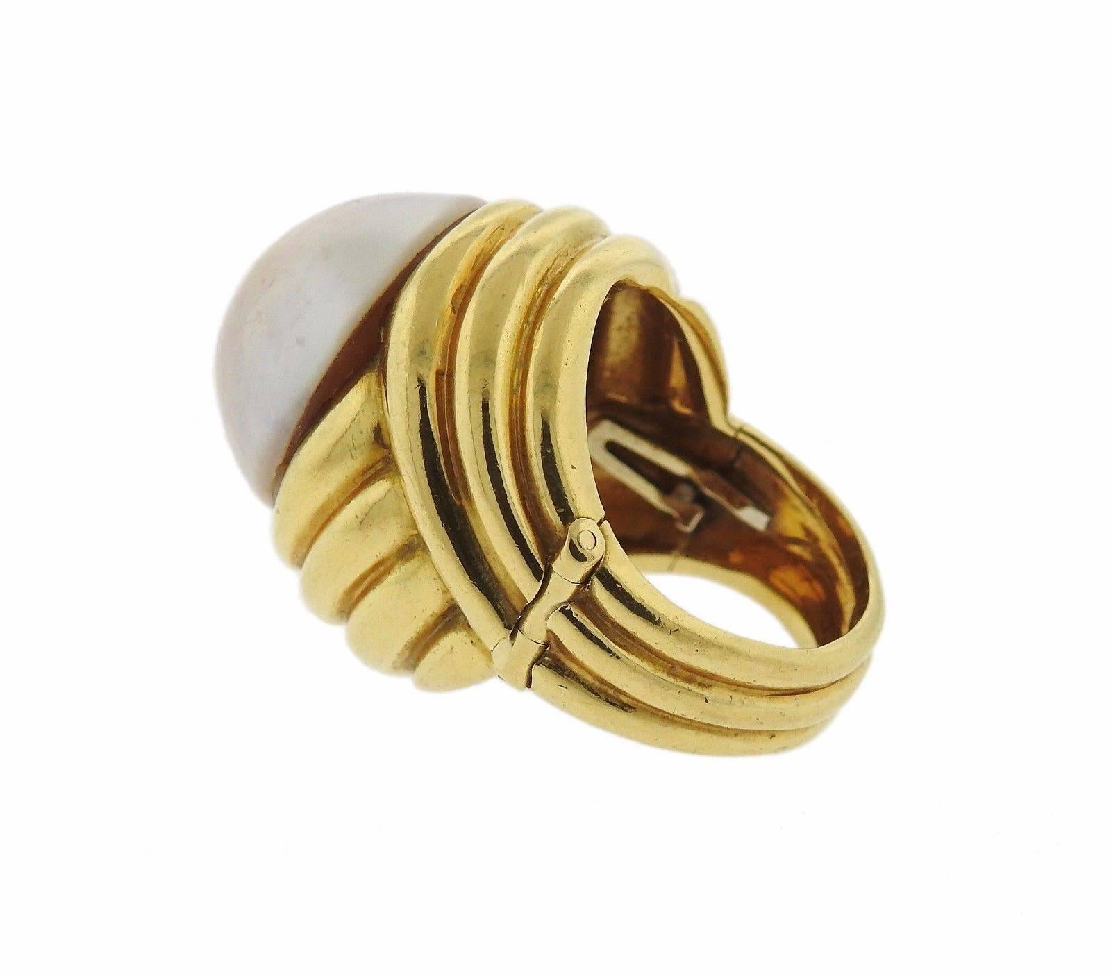 Women's Large Andrew Clunn Pearl Gold Ring