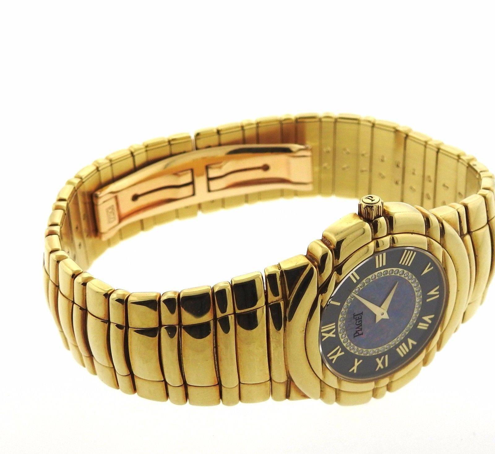 Piaget Yellow Gold Tanagra Diamond Opal Manual Wind Wristwatch  In Excellent Condition In Lambertville, NJ