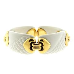 Bulgari Gold White Ceramic Large Bracelet