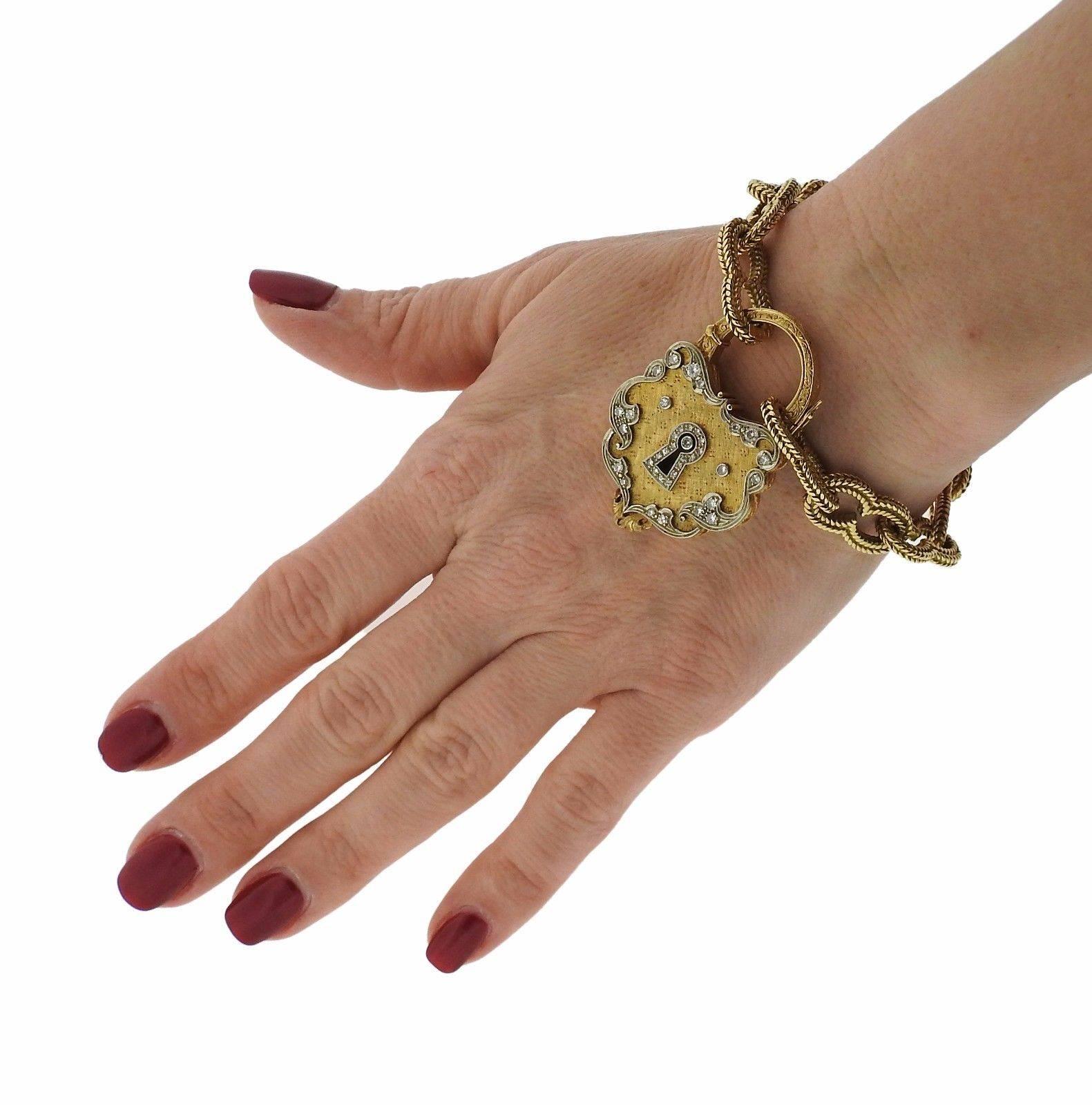 Continental Gold Diamond Turquoise Padlock Charm Bracelet 2