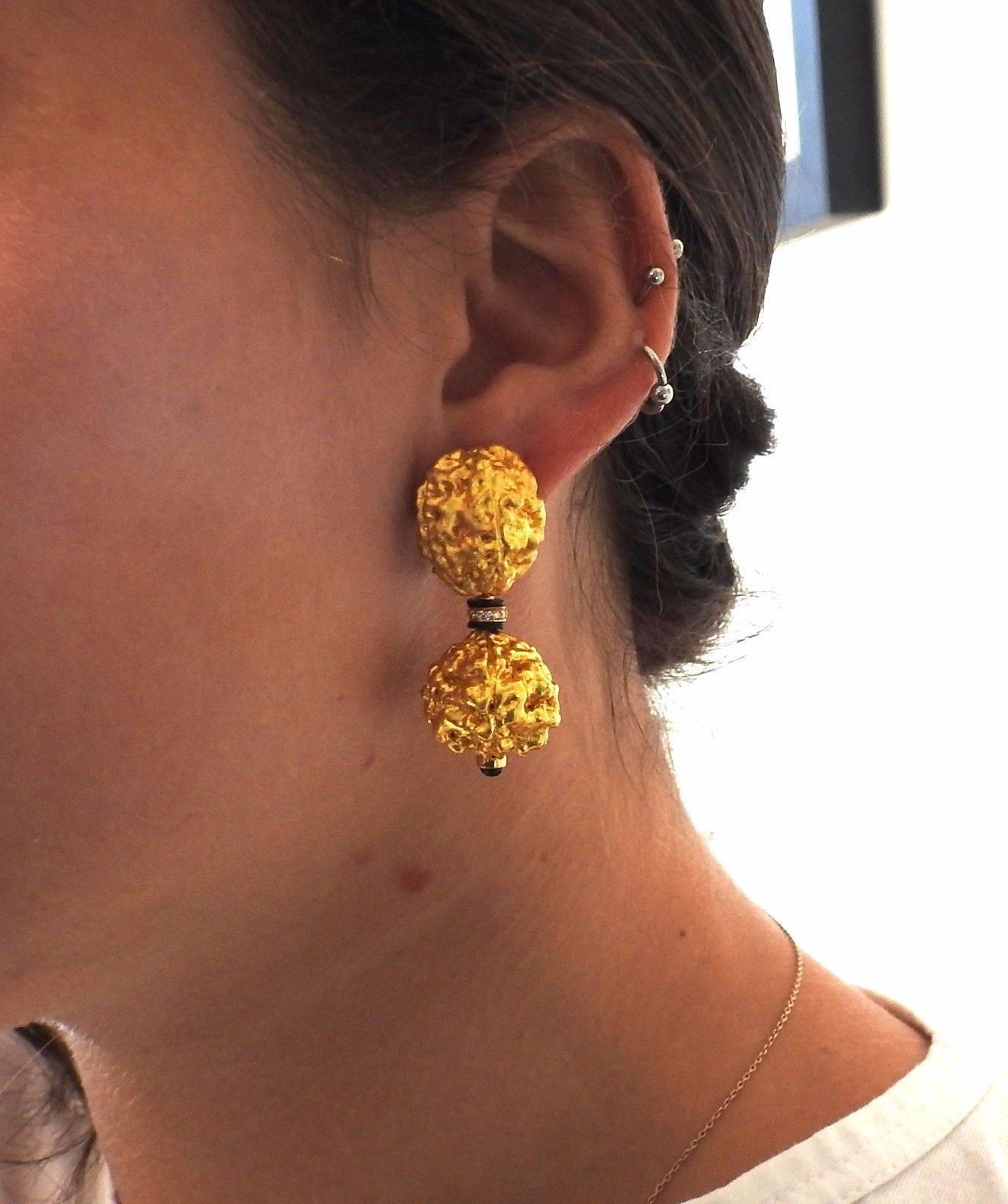 Women's Lotus Arts de Vivre Gold Diamond Onyx Drop Earrings