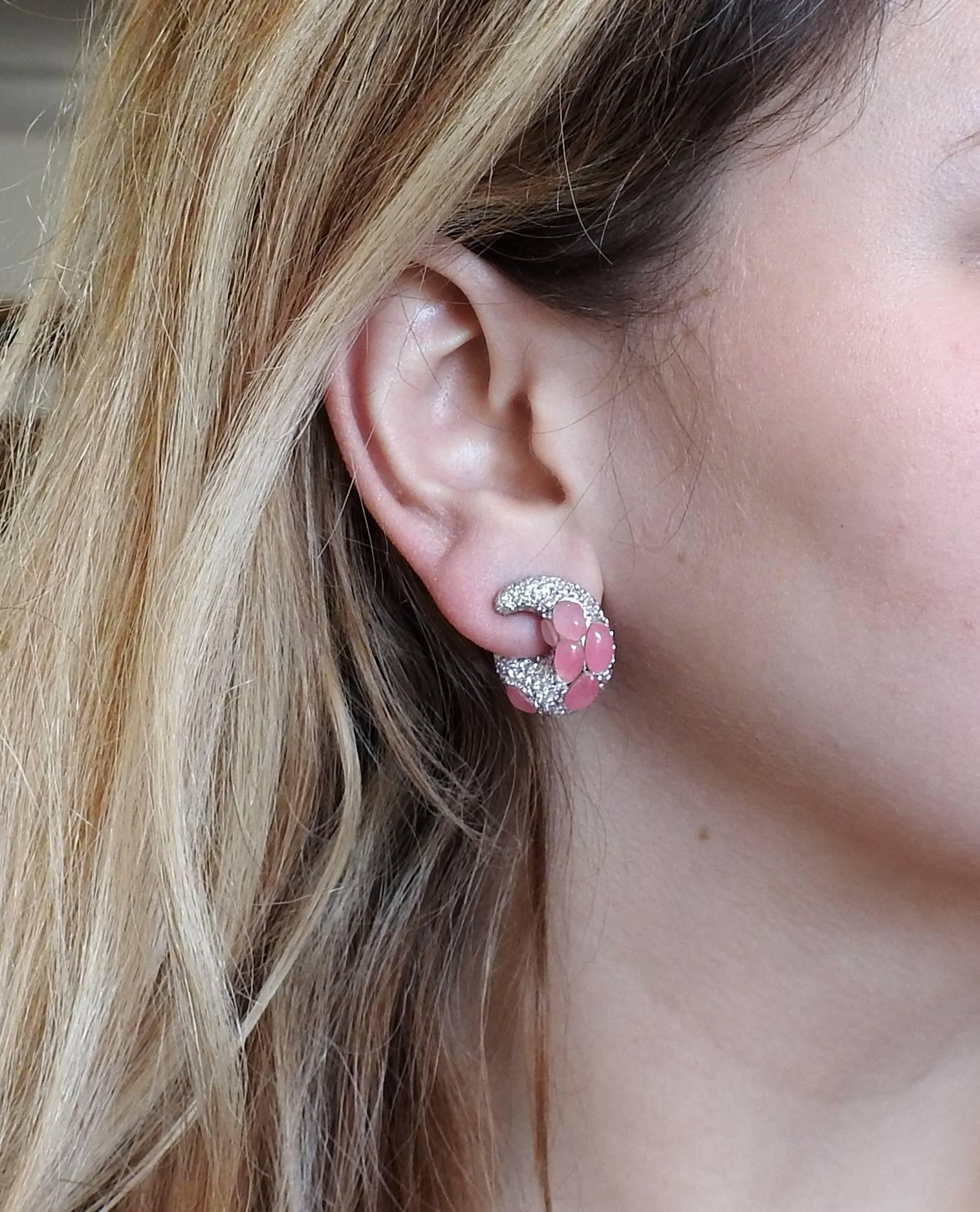 Women's Porrati Gold Diamond Pink Sapphire Gemstone Earrings