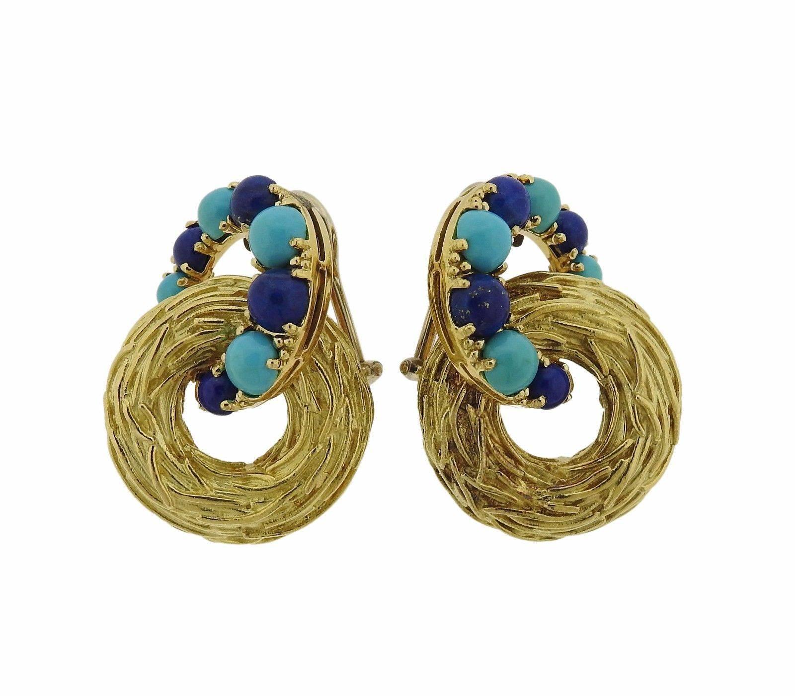 1960s Pomellato Gold Turquoise Lapis Bracelet Earrings Suite 2