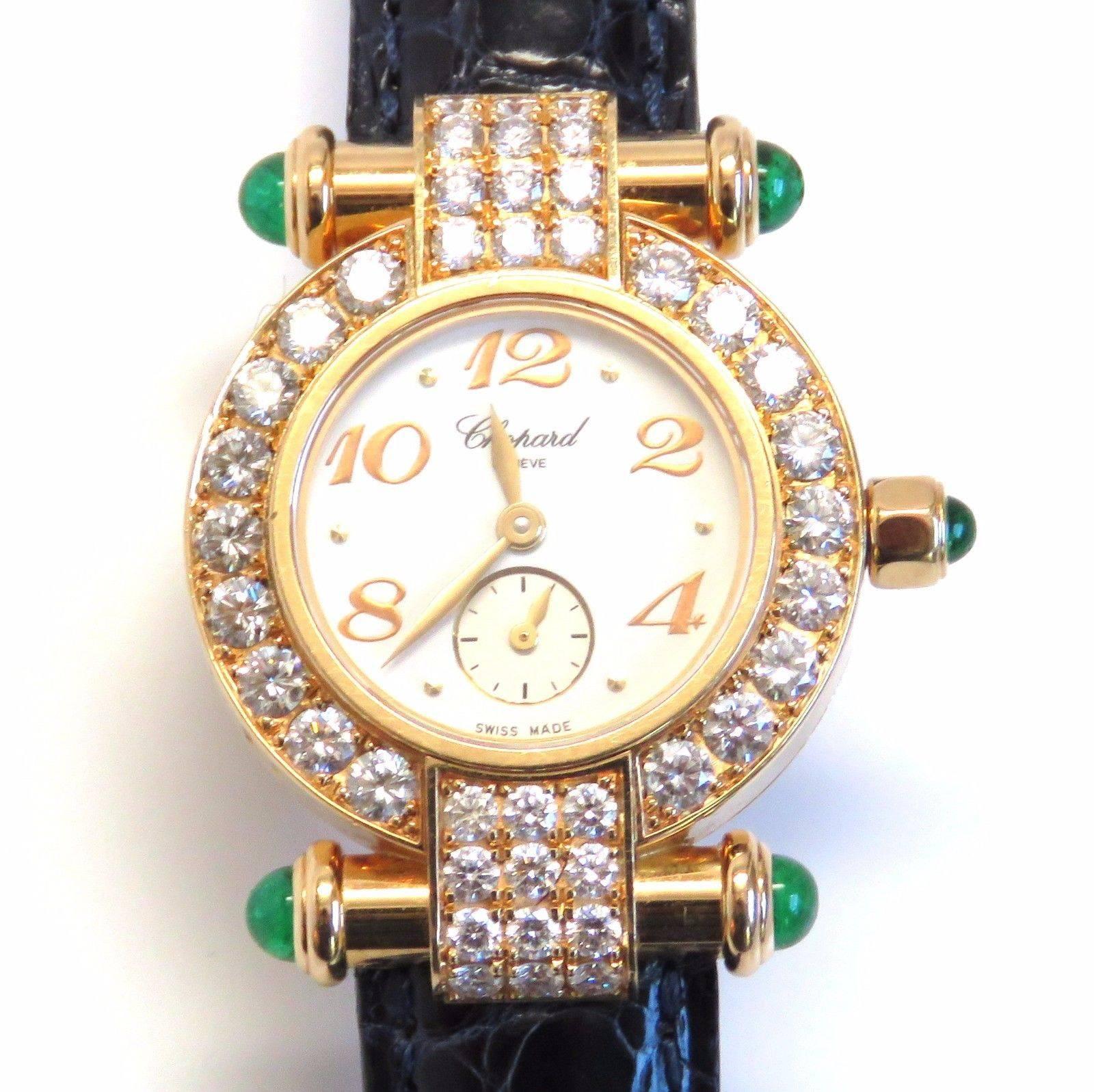Chopard LadiesYellow Gold Diamond Emerald Imperiale Quartz Wristwatch In Excellent Condition In Lambertville, NJ