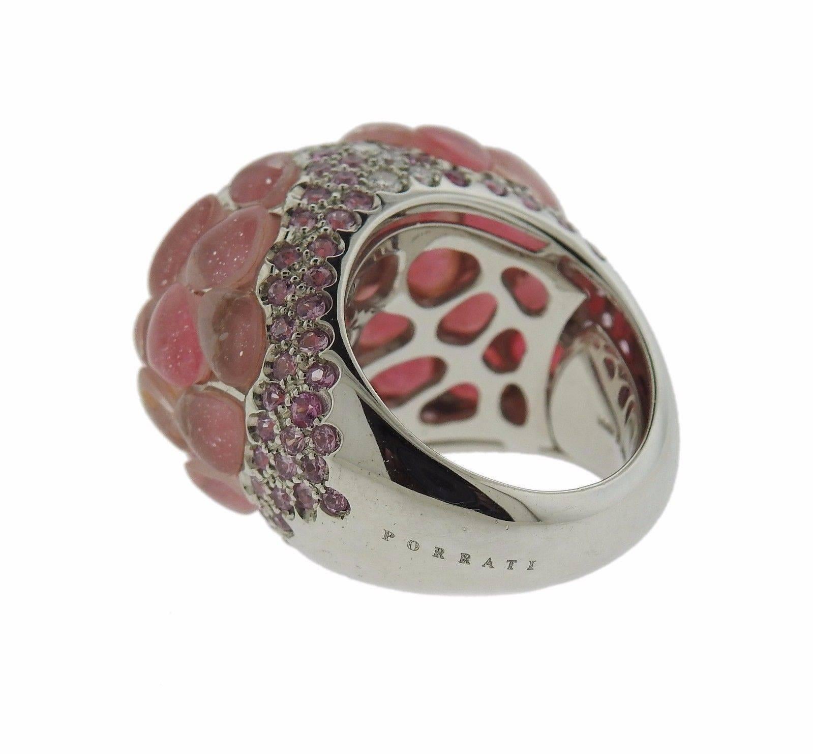 Porrati Pink Sapphire Gemstone Diamond Dome Ring 3