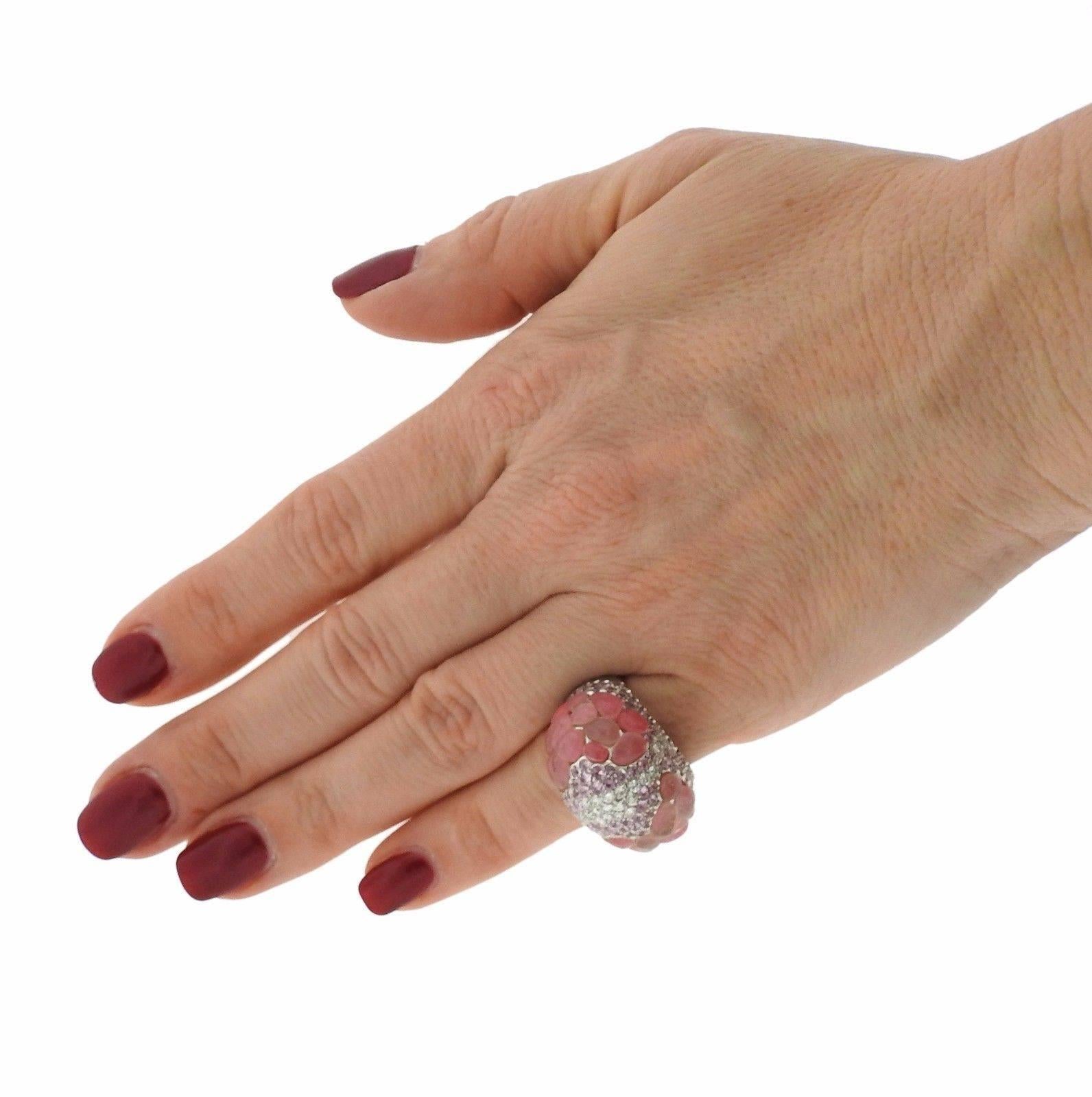 Porrati Pink Sapphire Gemstone Diamond Dome Ring 1