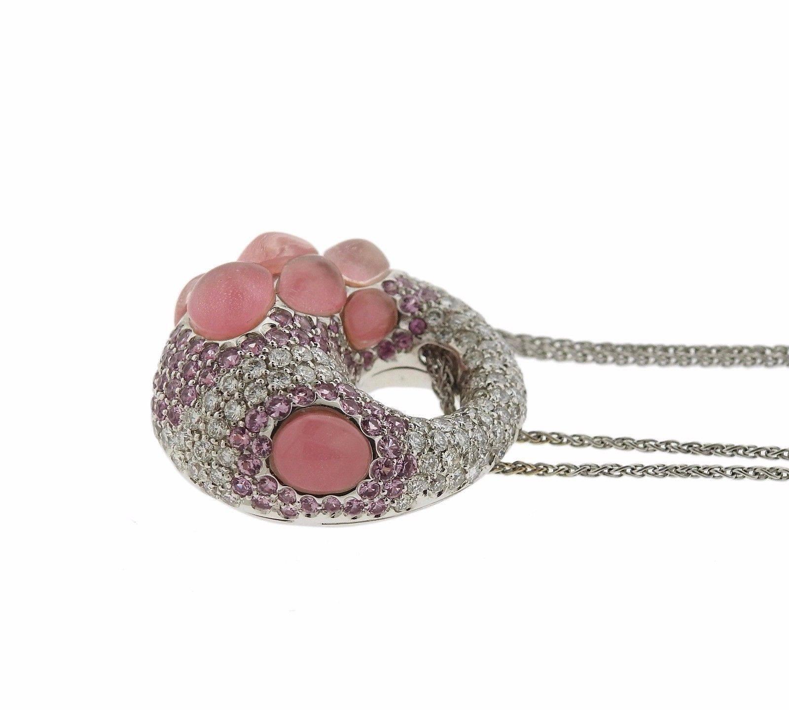 Porrati Gold Diamond Pink Sapphire Gemstone Pendant Necklace 1