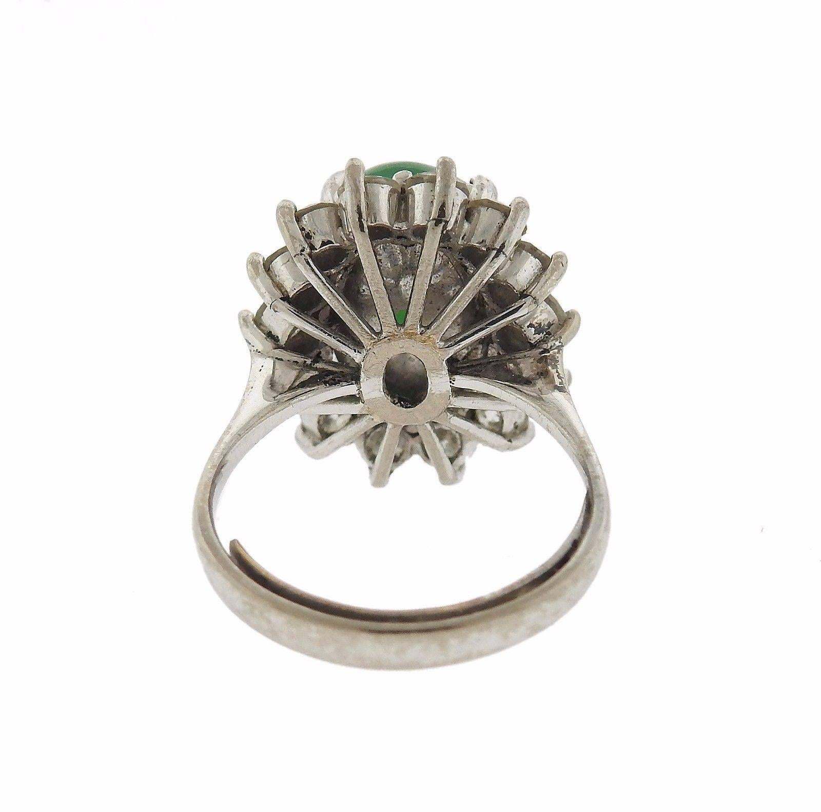 Women's Certified Natural Color Jadeite Jade Gold Diamond Ring