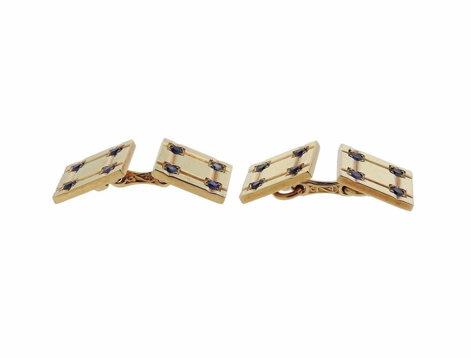 Tiffany & Co. Mid-Century Gold Sapphire Cufflinks In Excellent Condition For Sale In Lambertville, NJ