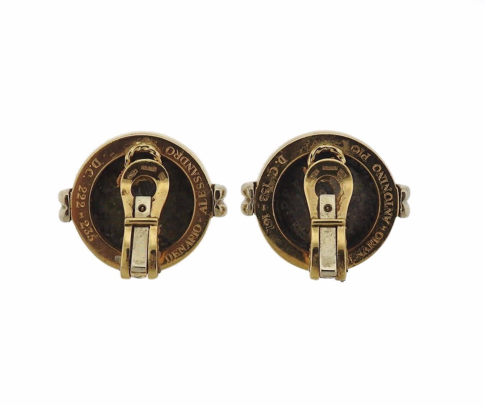 Bulgari Monete Gold Denario Antonino Pio Ancient Coin Earrings In Excellent Condition In Lambertville, NJ