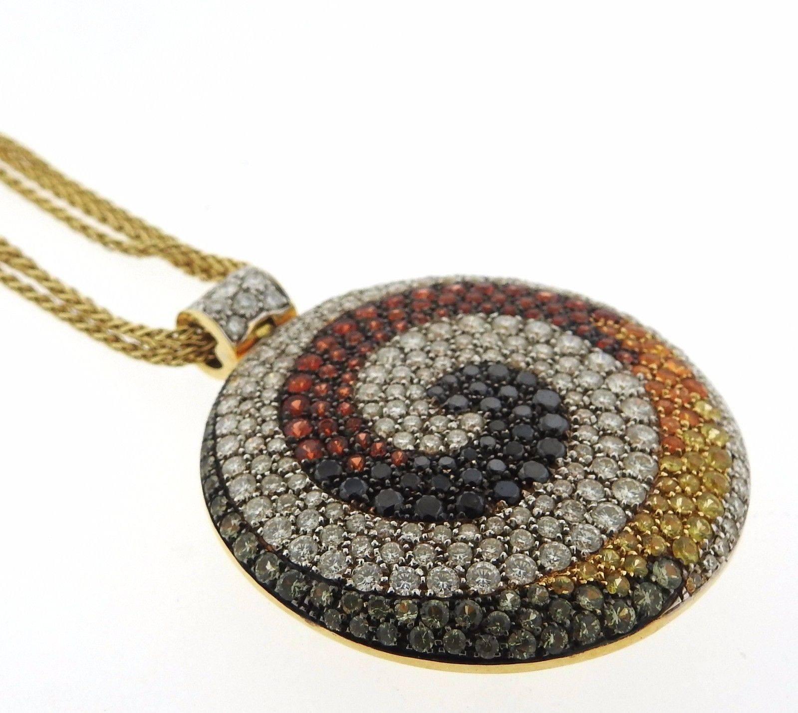 Valente Multi-Color Sapphire Diamond Gold Swirl Pendant Necklace In Excellent Condition In Lambertville, NJ