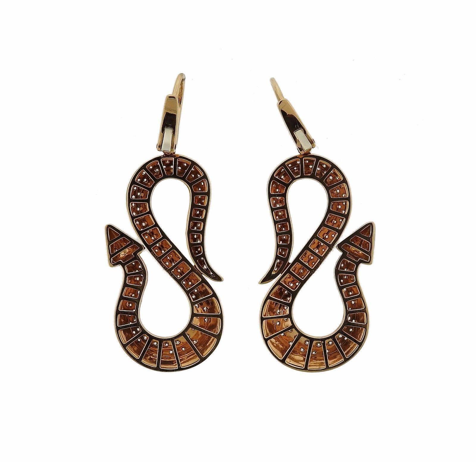 Round Cut G. Bulgari Enigma Diamond Gold Snake Arrow Earrings